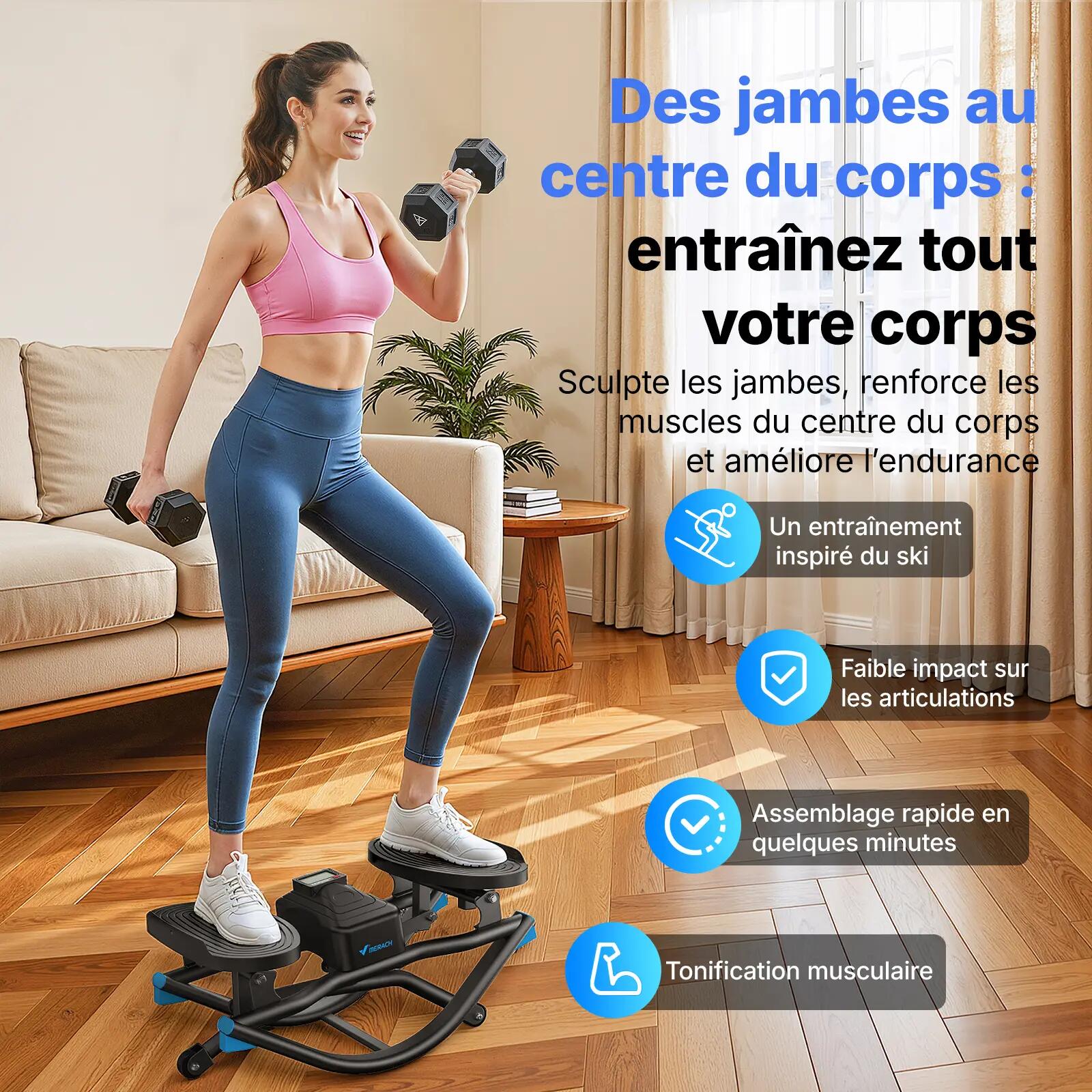 Stepper - fitness - heimtrainer - leiser u-shape, lcd - hellgrau 2/8