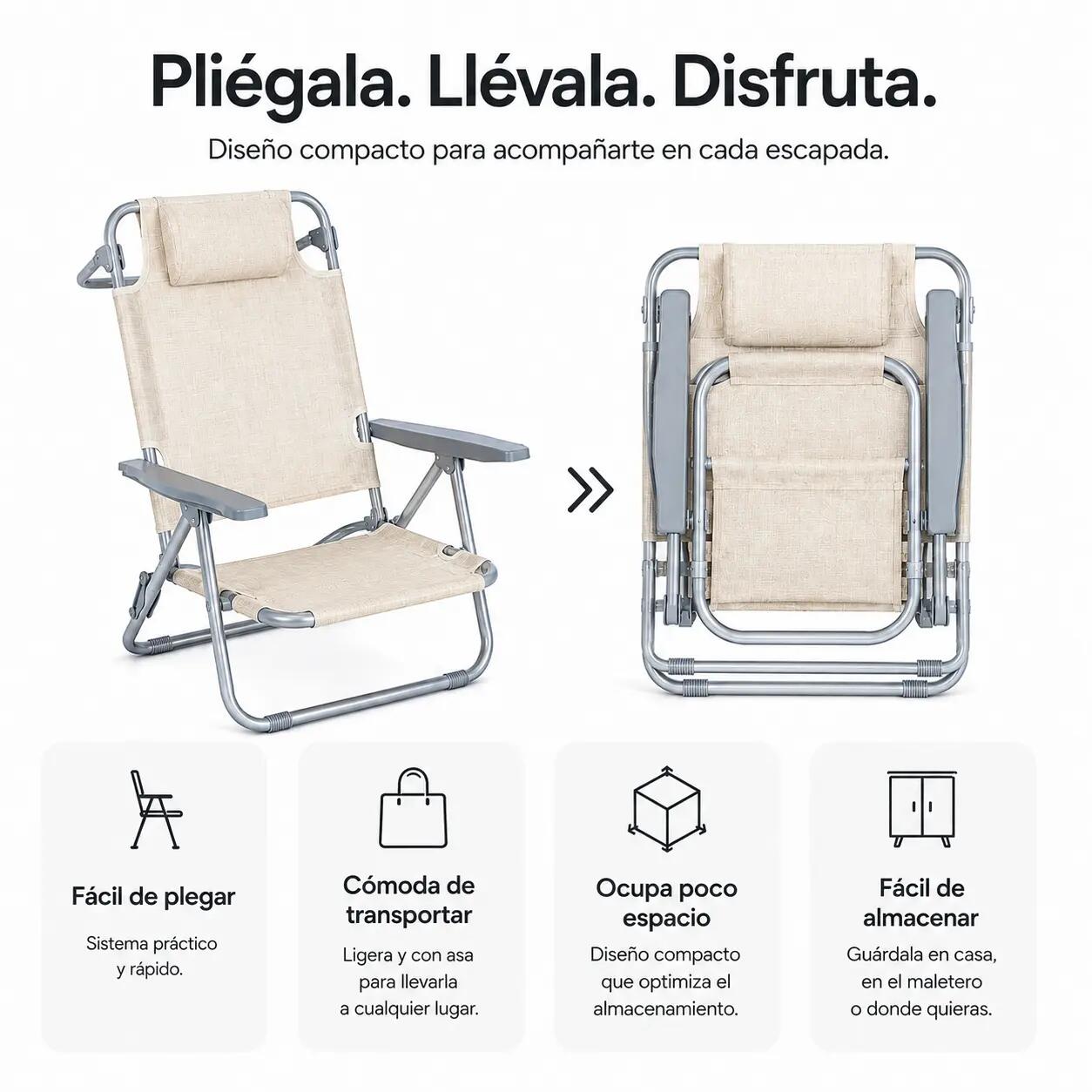 Set 2 sedie pieghevoli reclinabili con poggiatesta portatili 5/7
