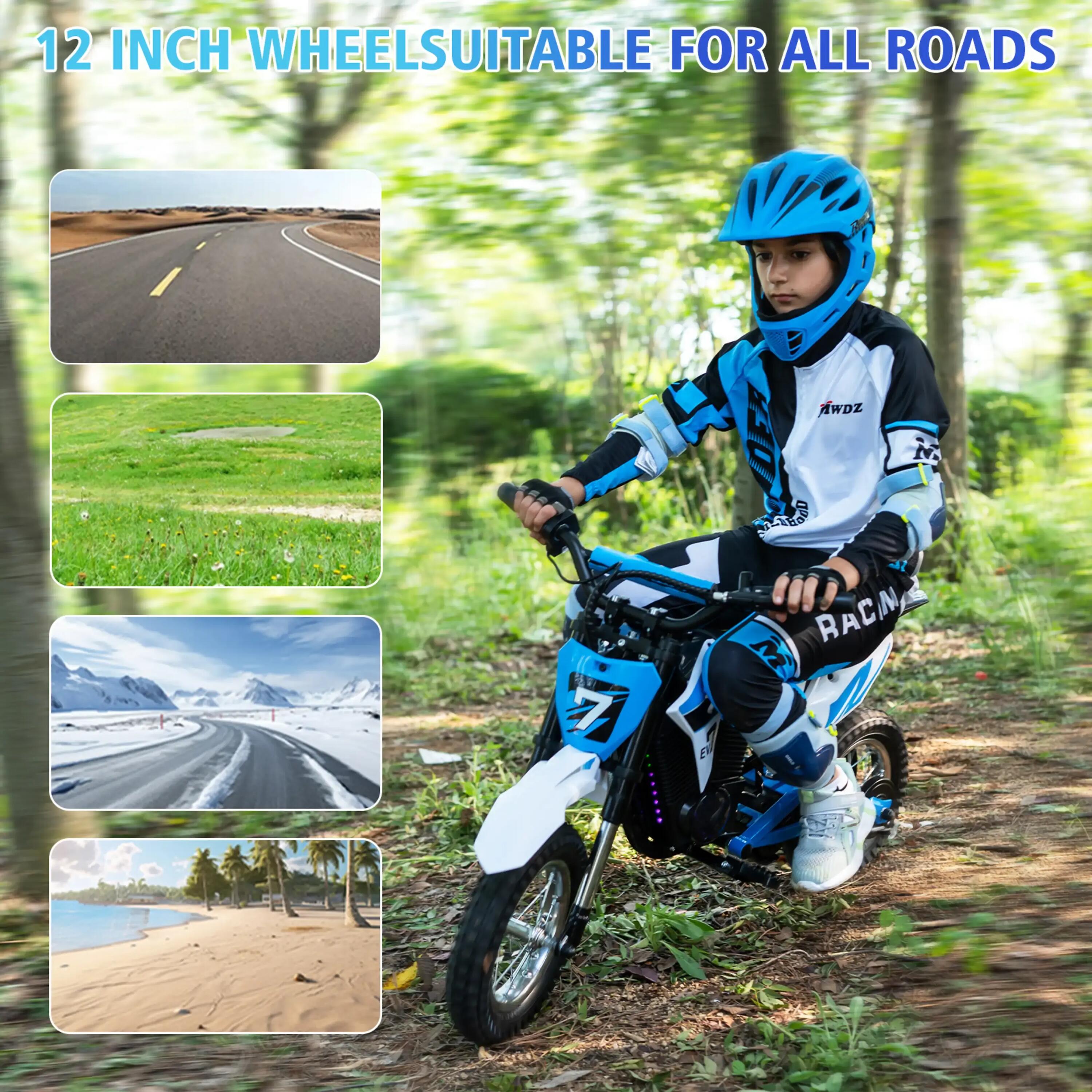Elektromotorrad Kinder EV12M PRO-12 Zoll-Bluetooth-LED-Federung-18km Reichweite 9/12