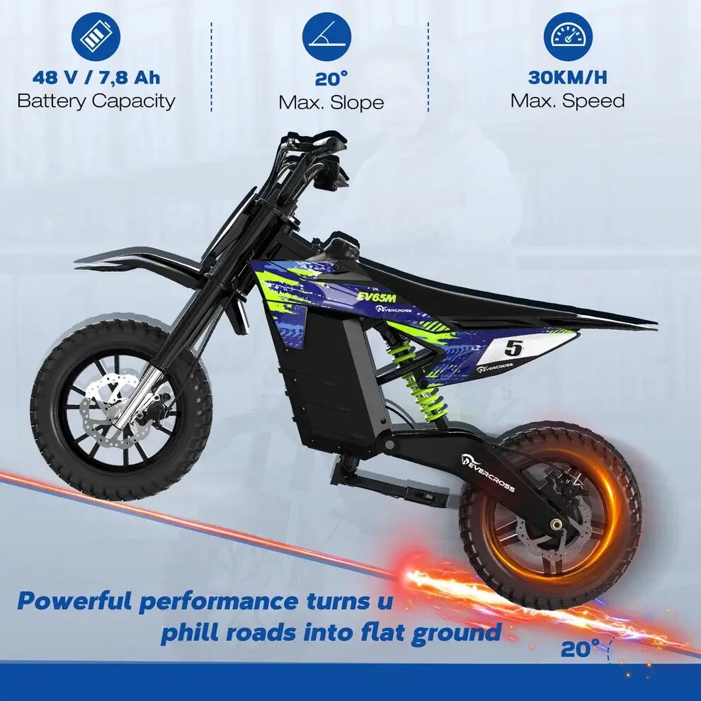 Moto elettrica bambino EV65M-14"-3 velocità-20km autonomia-Doppie sospensioni 6/8