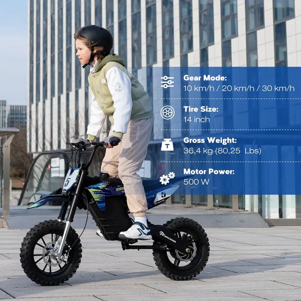 Moto elettrica bambino EV65M-14"-3 velocità-20km autonomia-Doppie sospensioni 4/8
