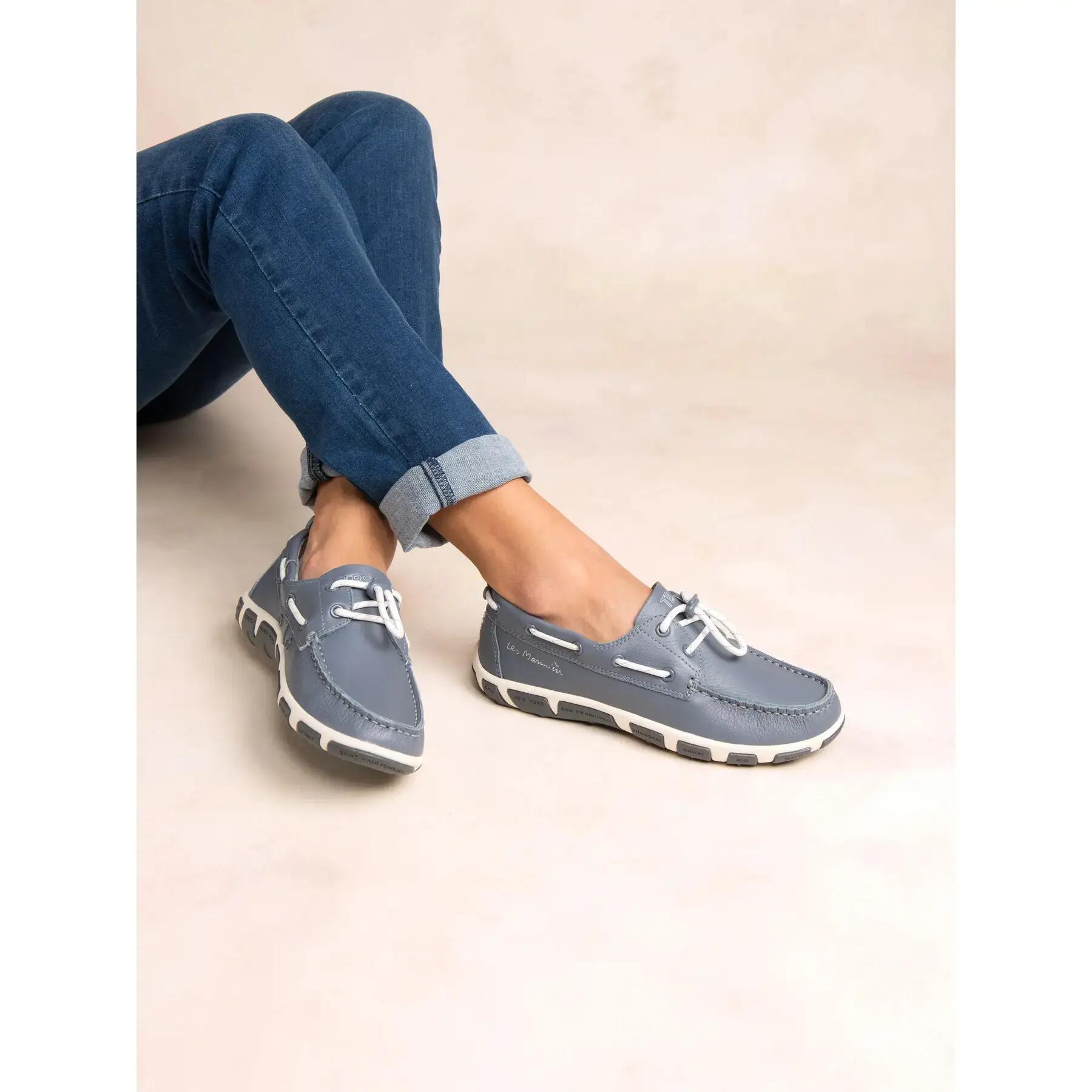 Chaussures bateau - Loisirs - Femme - Cuir, Lacets, Talon 25 mm - JANAELE - Gris 4/5