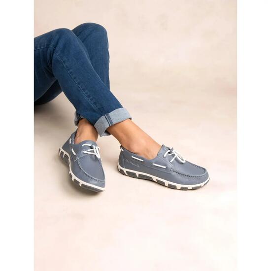 Chaussures bateau - femme - cuir, lacets - janaele - gris