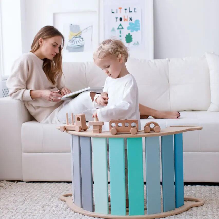 Dřevěná Montessori balanční houpačka – mátové barvy 5/10