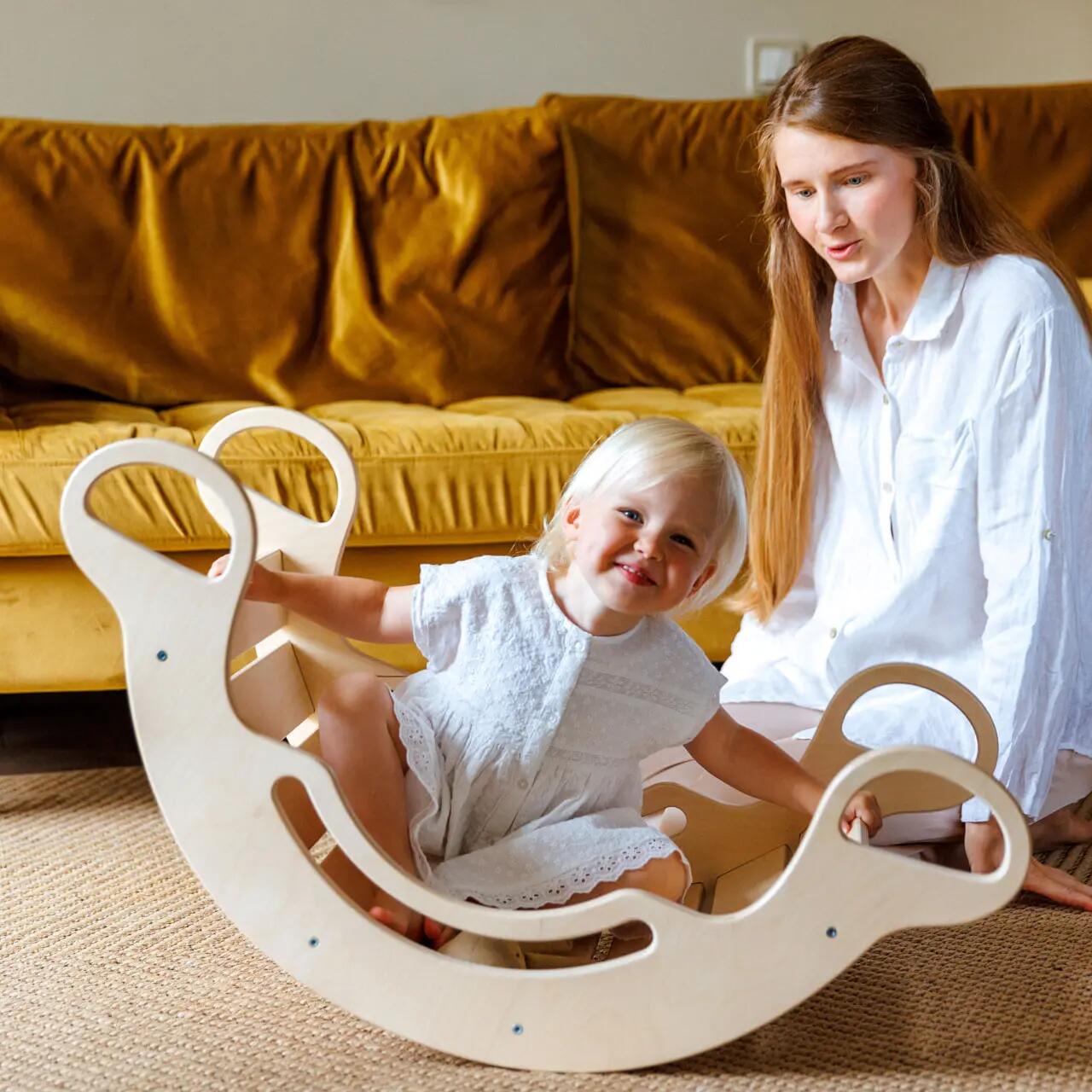 Dřevěná Montessori balanční houpačka – přírodní provedení 6/10