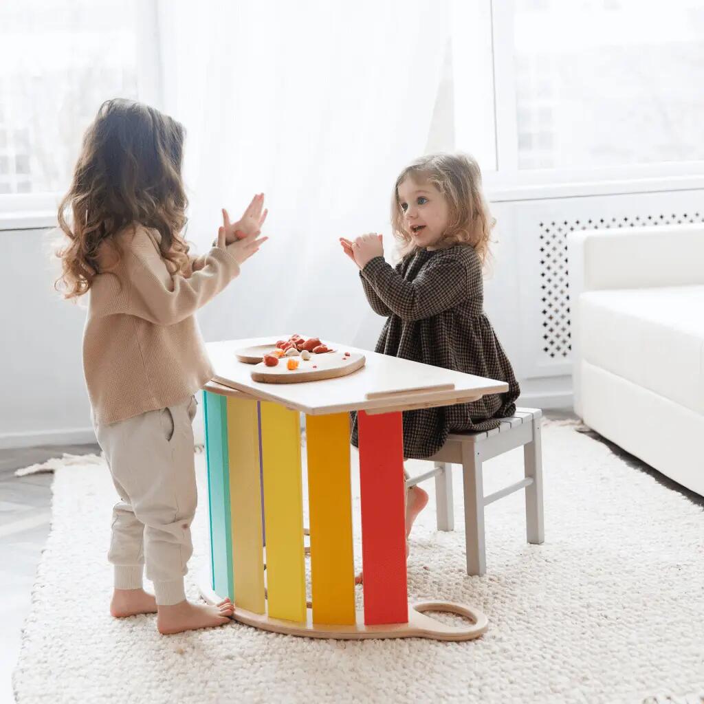 Montessori set: pestrá houpačka, oboustranná deska a polštář 8/10