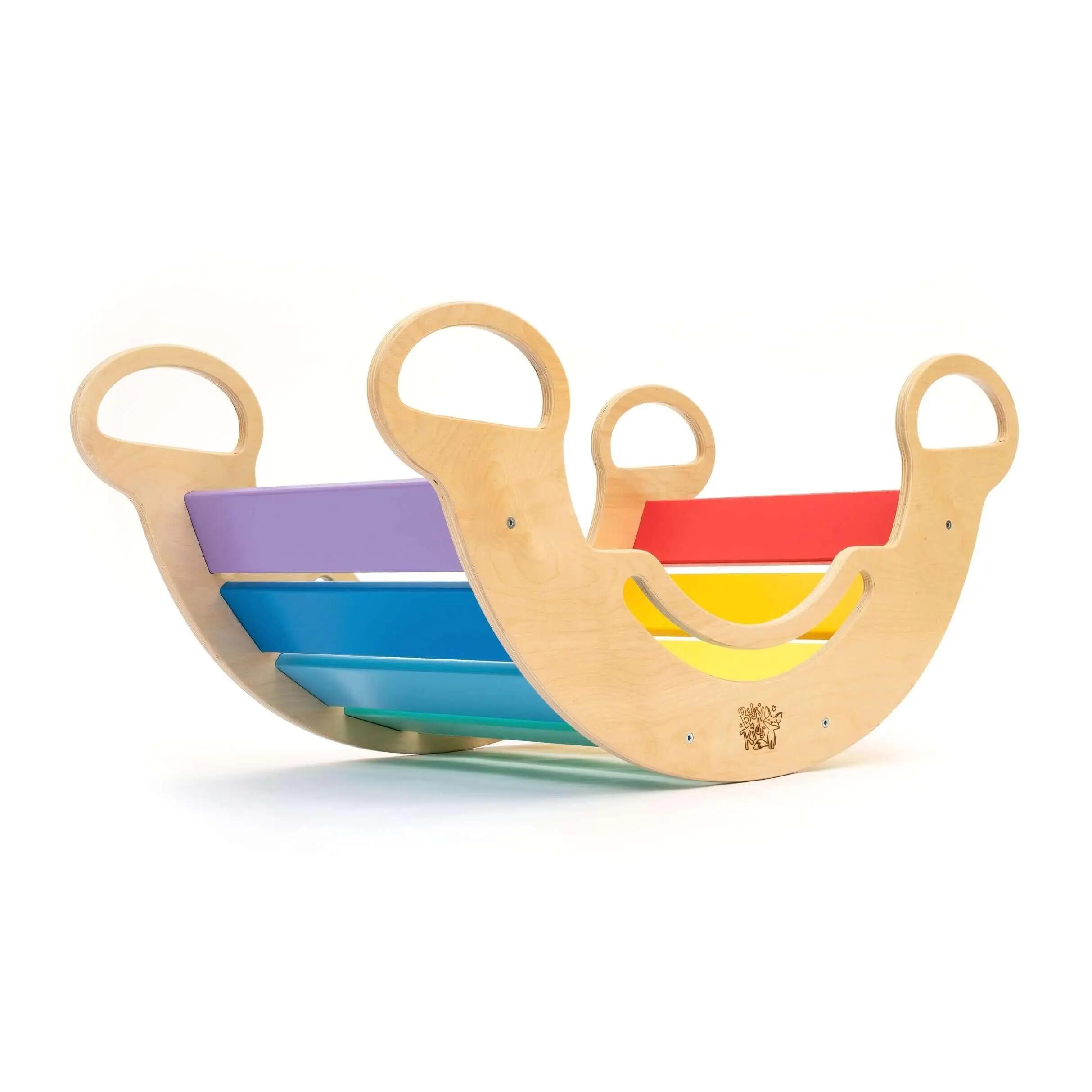 Montessori set s balanční houpačkou v pestrých barvách a polstrovaným polštářem 6/10