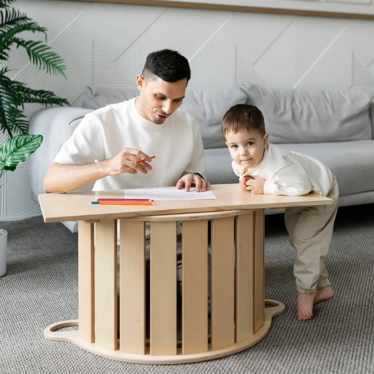 Montessori set s balanční houpačkou v přírodním provedení a oboustrannou deskou 8/10