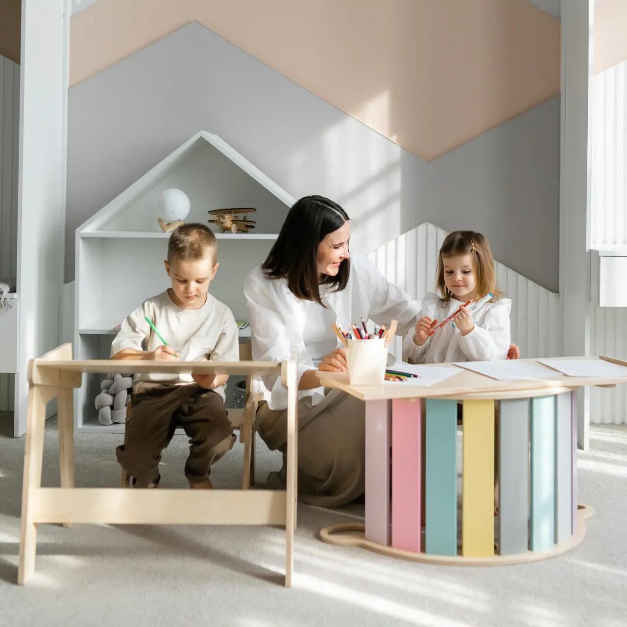 Montessori set s balanční houpačkou v pastelových barvách a oboustrannou deskou 5/10