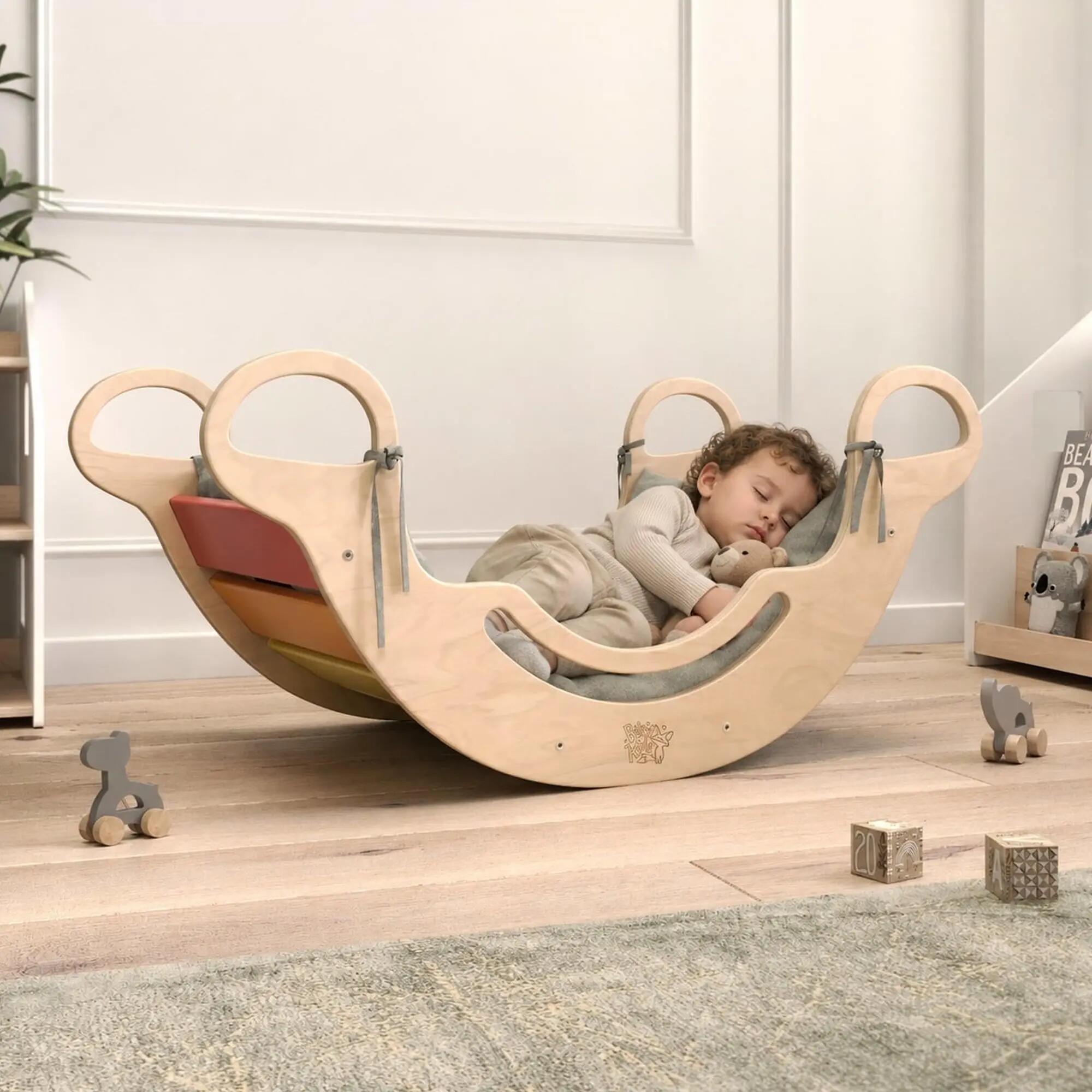 Montessori set: pestrá houpačka, oboustranná deska a polštář 3/10