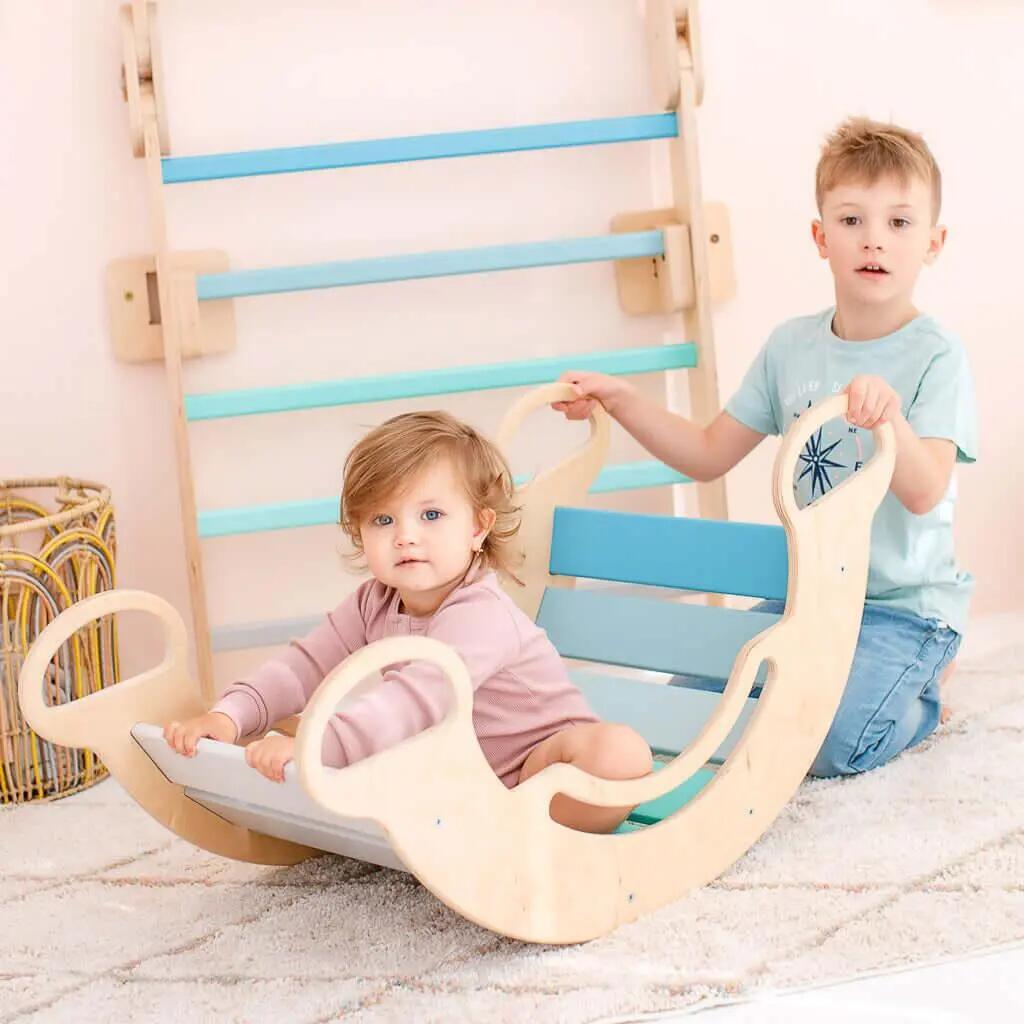 Montessori set s balanční houpačkou v mátových barvách a polstrovaným polštářem 3/10