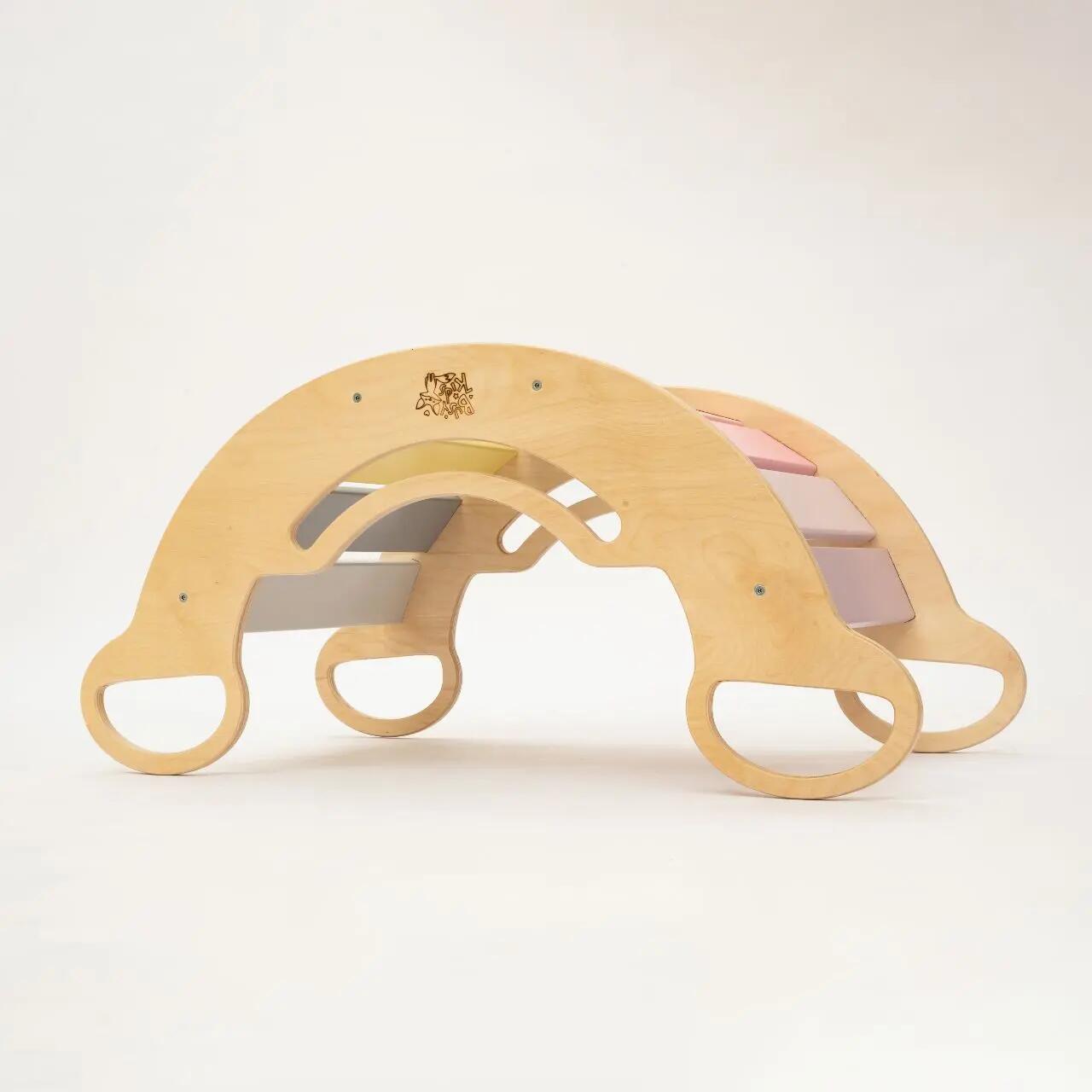 Dřevěná Montessori balanční houpačka – pastelové barvy 3/10
