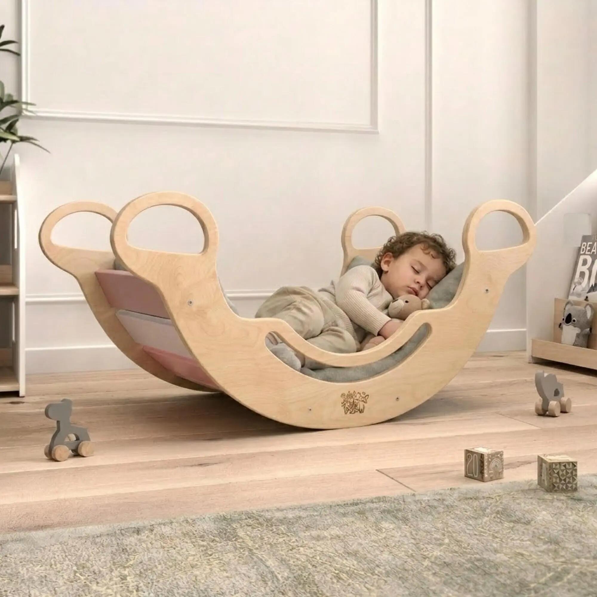 Montessori set s pastelovou balanční houpačkou a polstrovaným polštářem 2/10