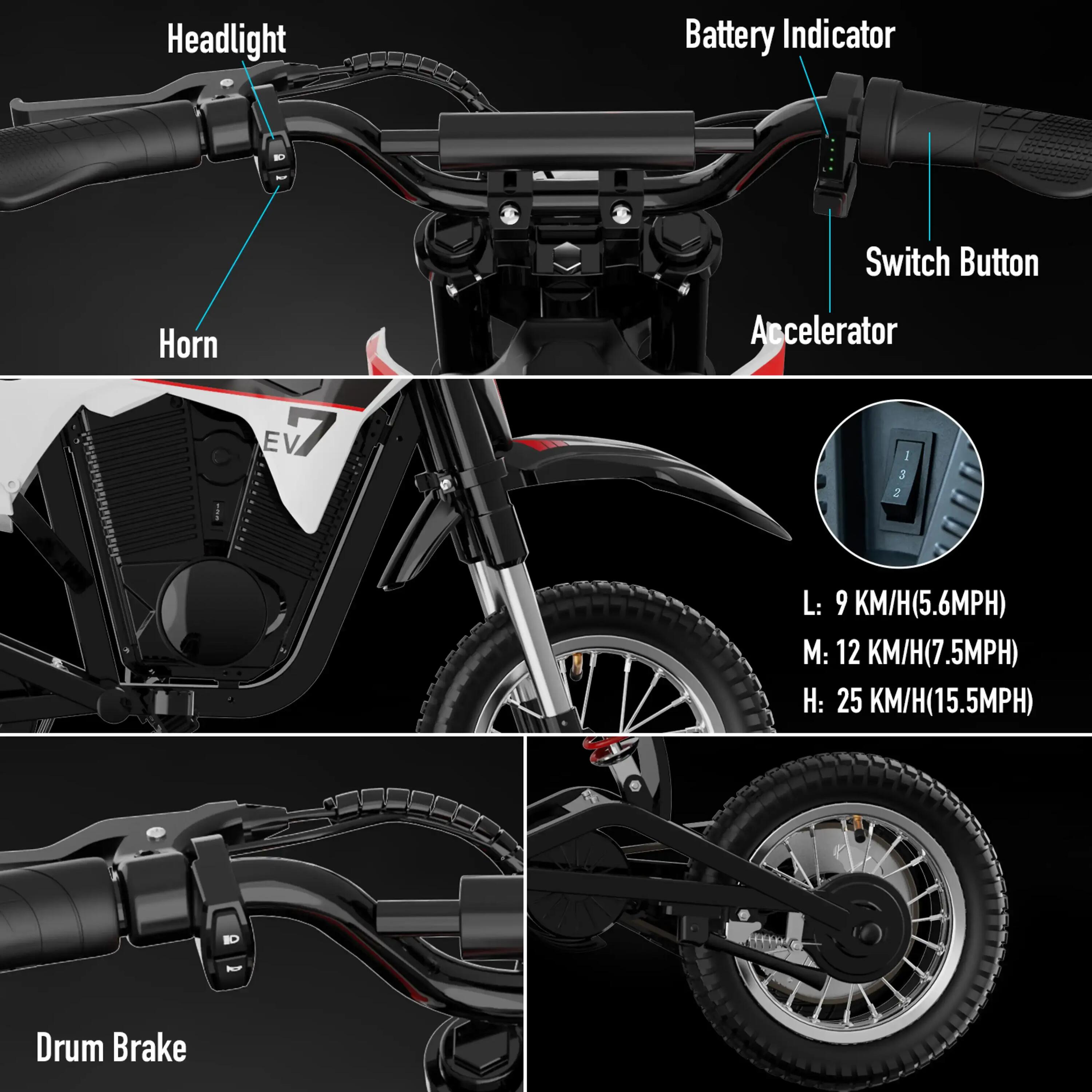 Moto elettrica bambino EV12M PRO-12 pollici-Bluetooth-LED-18km autonomia 4/9
