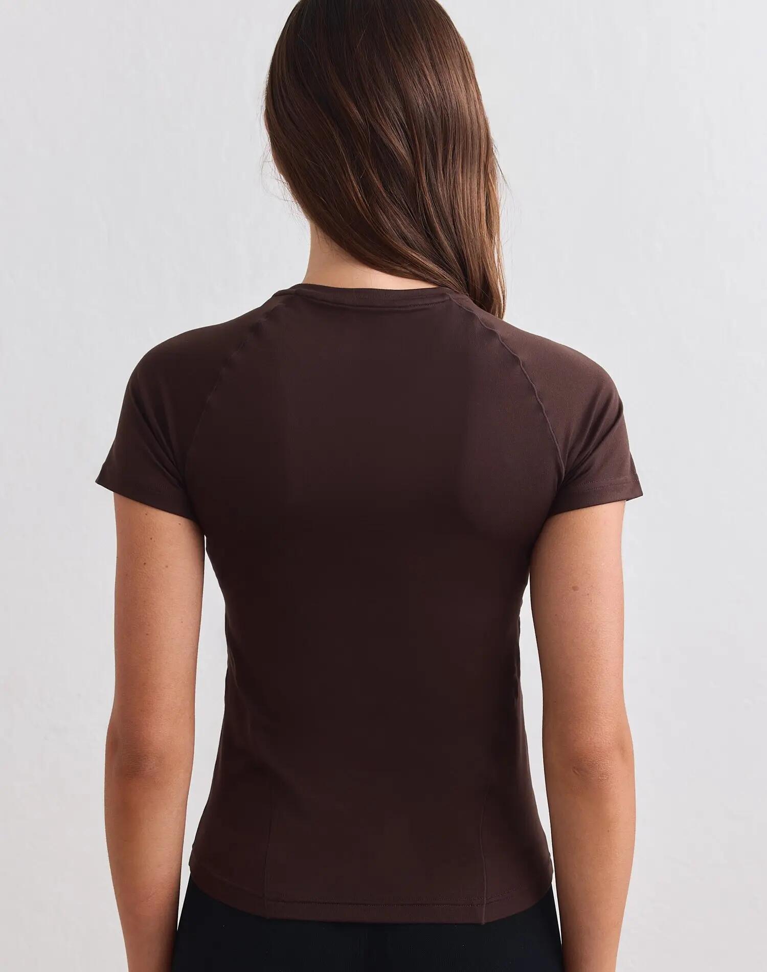 Damen Kurzarmtop Schweißableitend Schnelltrocknend Weich Soft Basic Schokolade 3/4