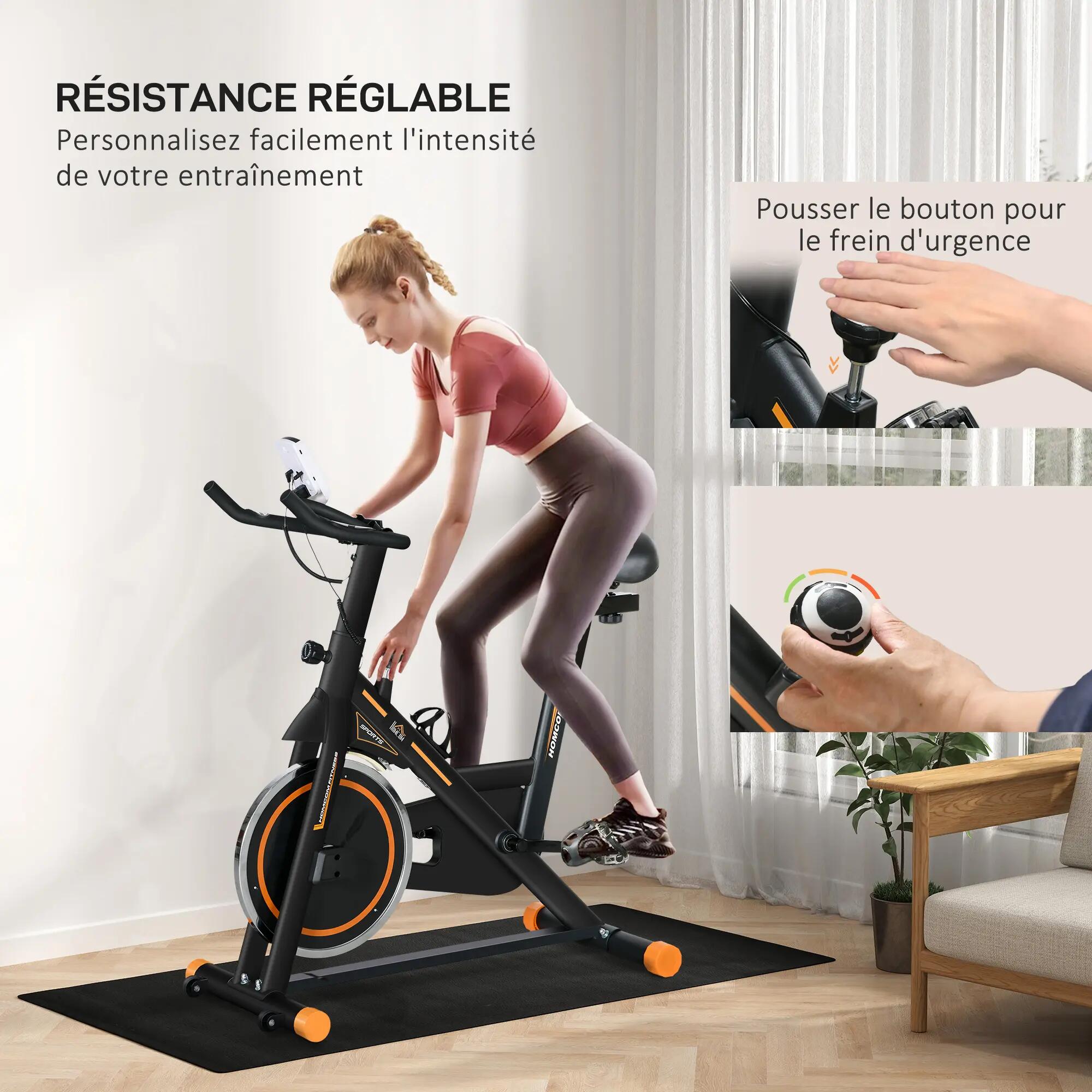 Vélo de biking réglable volant d'inertie 8 Kg écran LCD acier orange noir 5/5