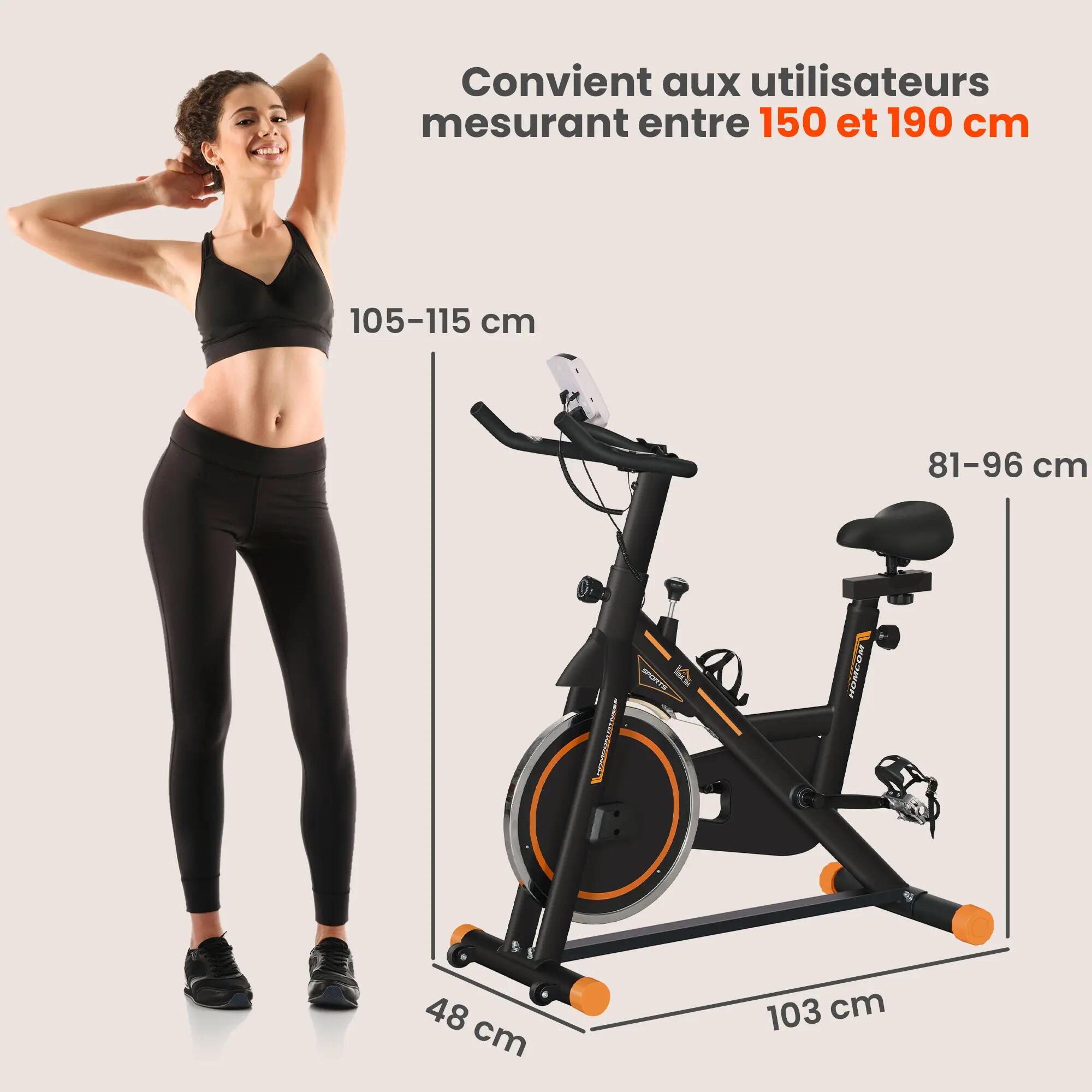 Vélo de biking réglable volant d'inertie 8 Kg écran LCD acier orange noir 3/5