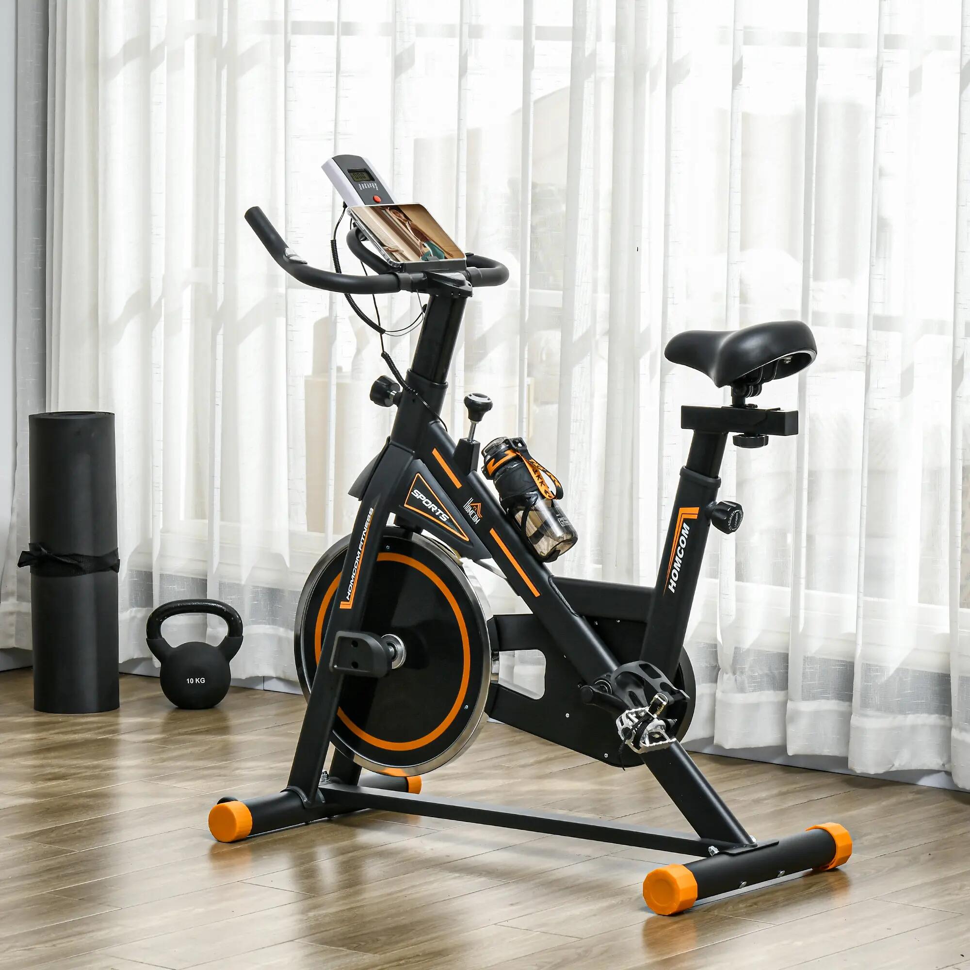 Vélo de biking réglable volant d'inertie 8 Kg écran LCD acier orange noir 2/5