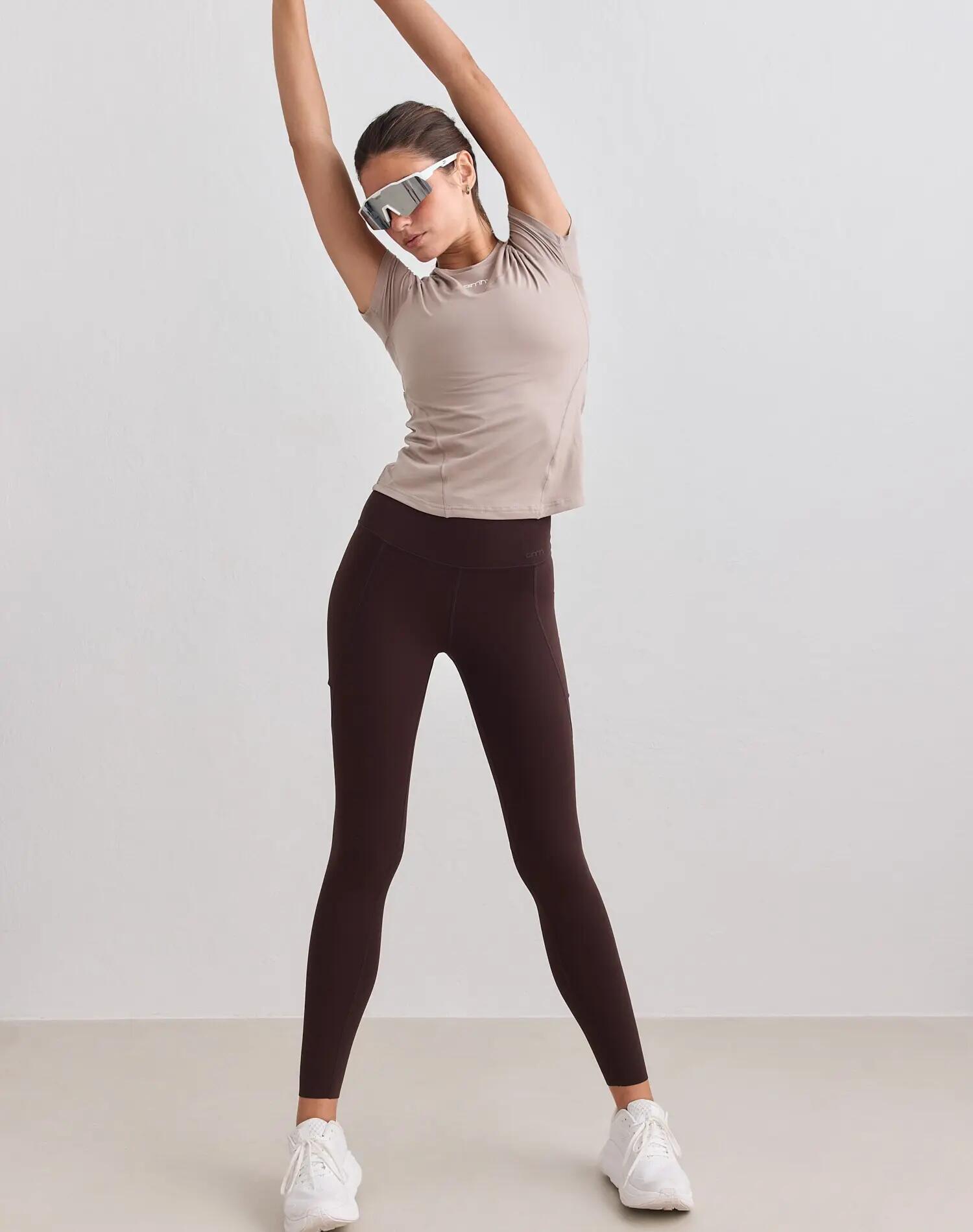 Donna Leggings Vita Alta squat proof con Tasche Sense Cioccolato 5/6