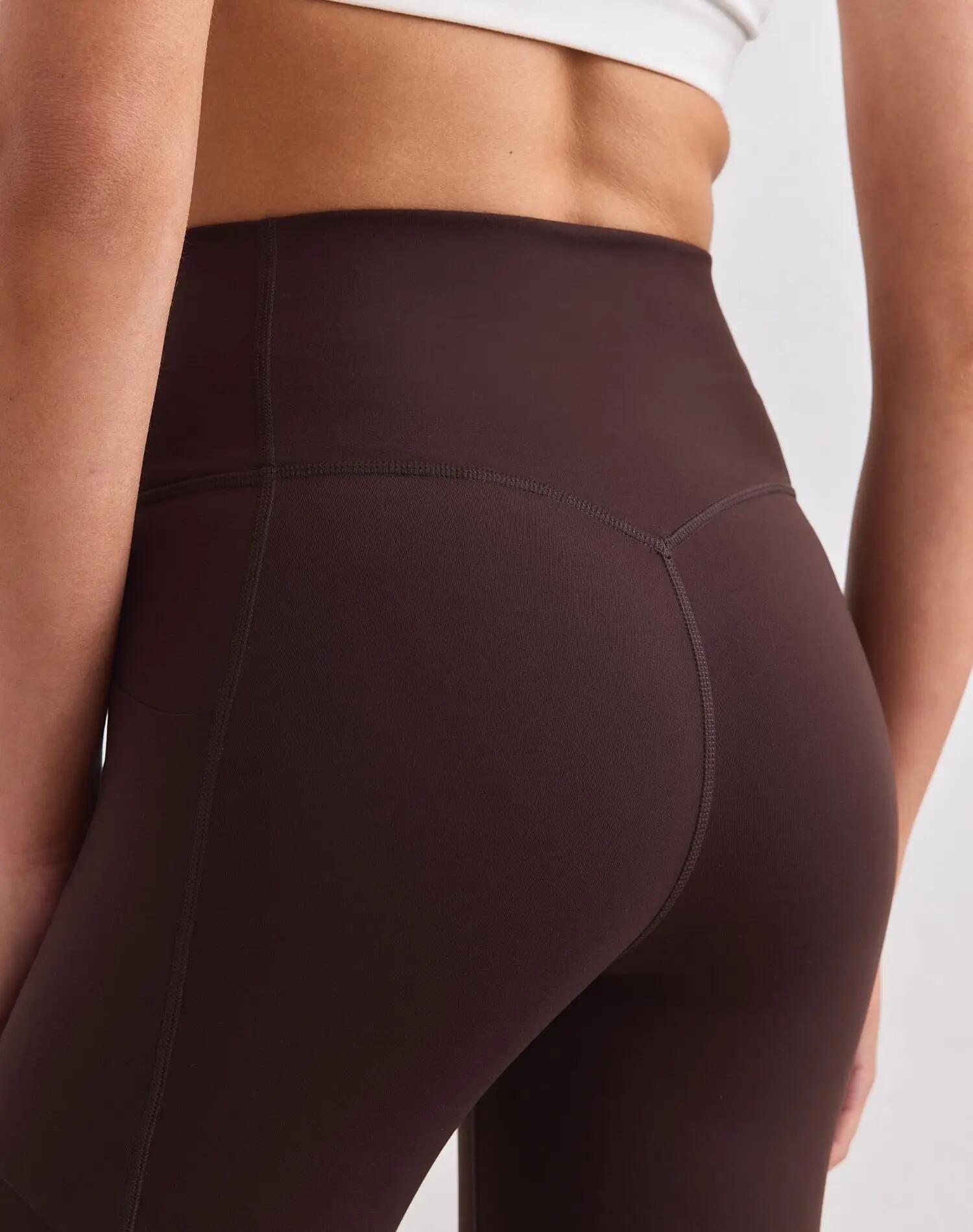 Donna Leggings Vita Alta squat proof con Tasche Sense Cioccolato 3/6