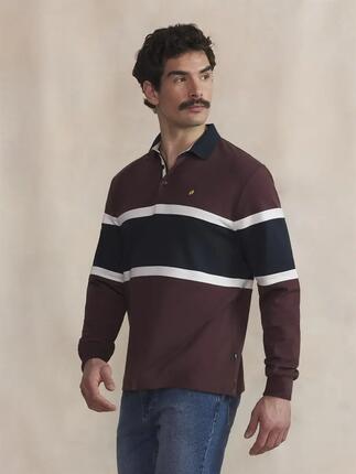 Polo manches longues - Homme - Rayé - TYLIOPOL - Bleu marine