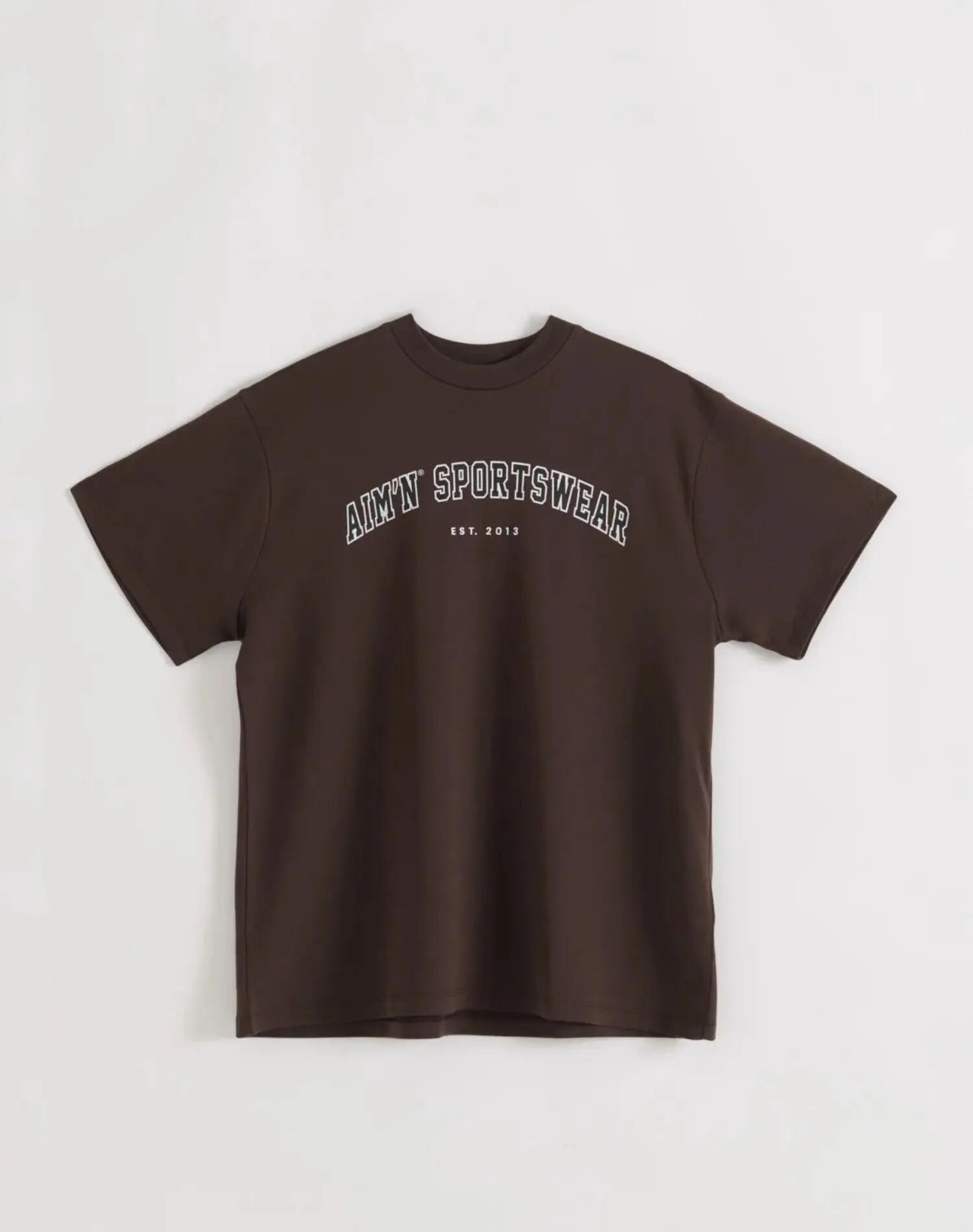 Damen T-Shirt Weit Collegestil Herrenschnitt Schokoladenbraun 5/5