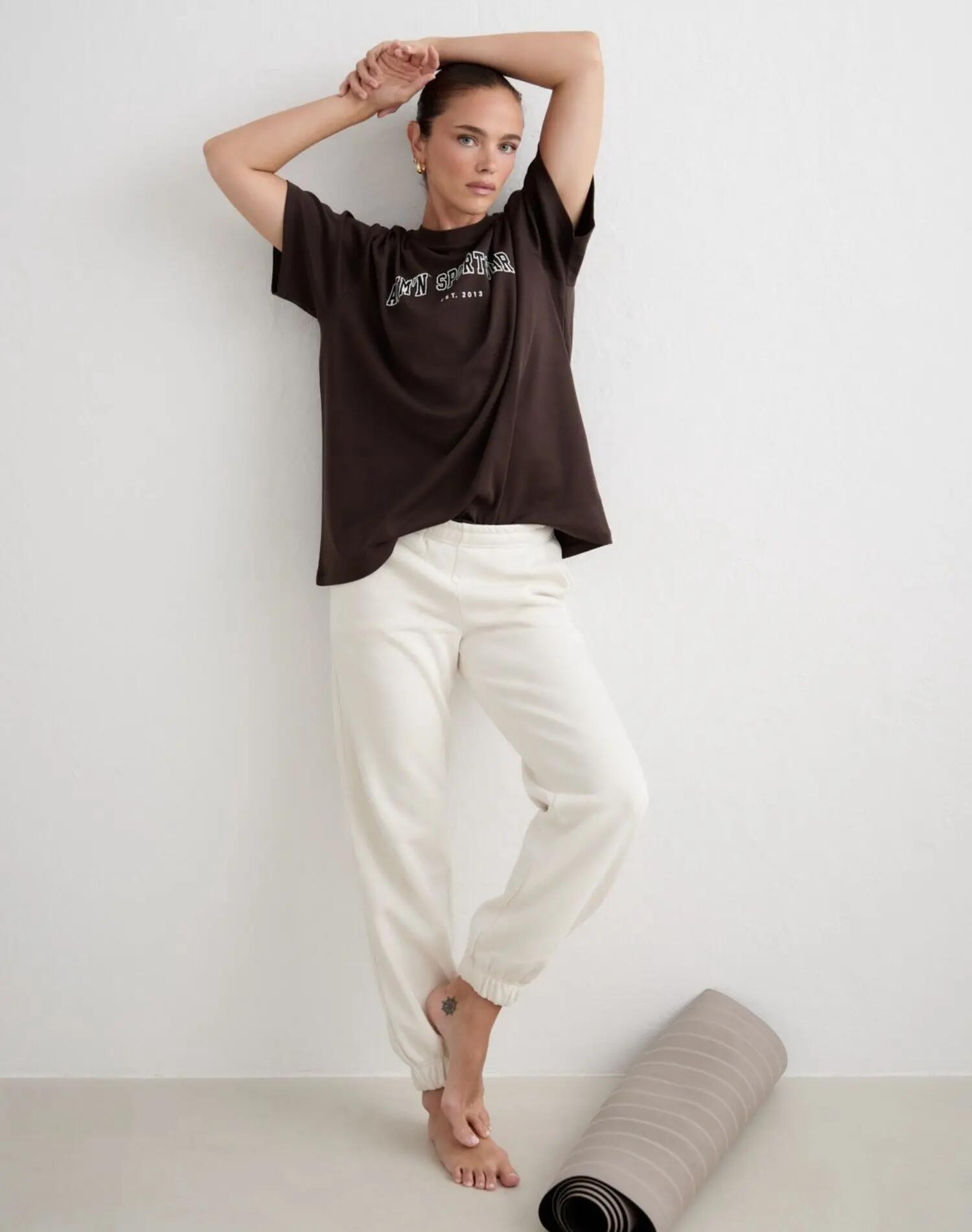 Damen T-Shirt Weit Collegestil Herrenschnitt Schokoladenbraun 2/5