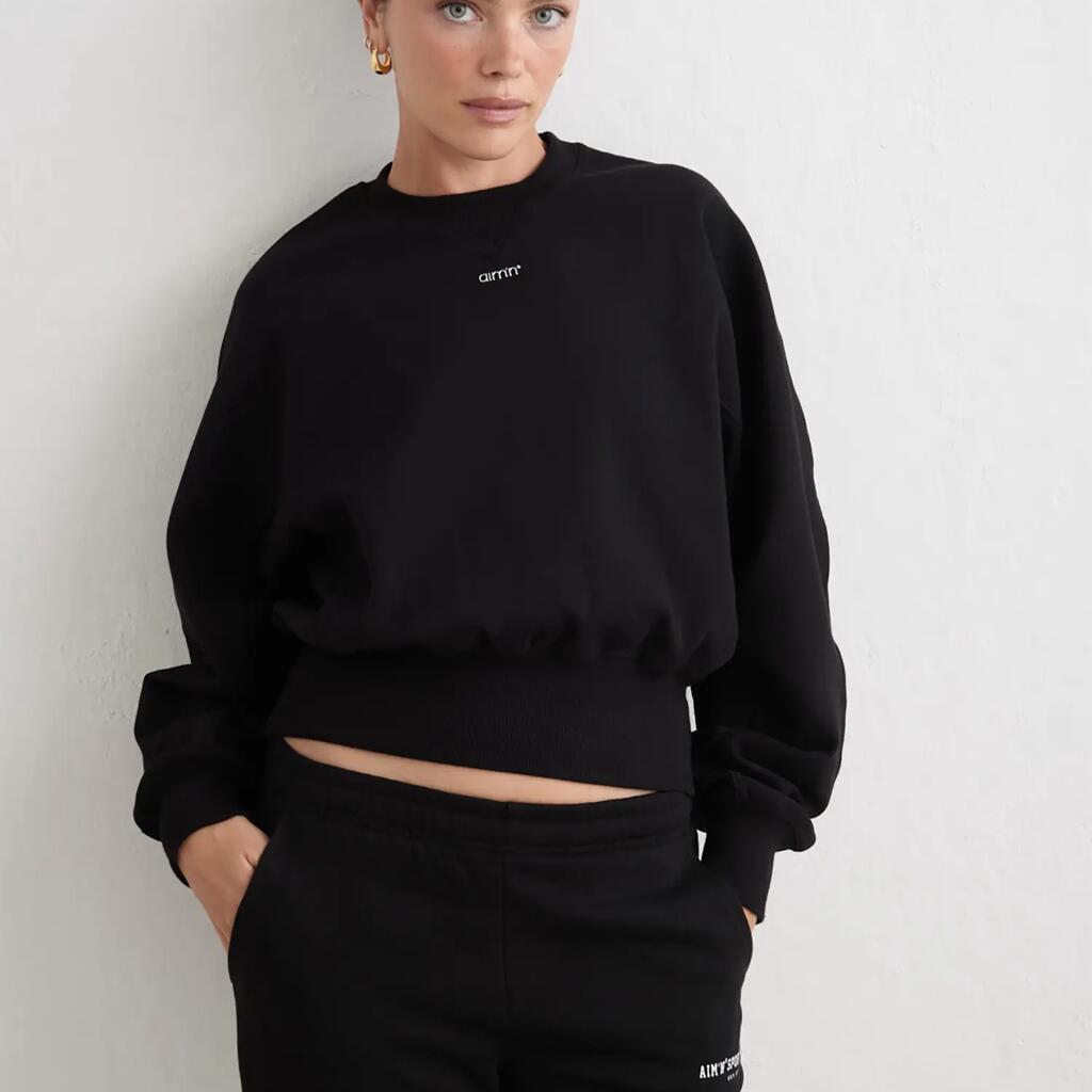 Women's Sweatshirt Pique Jersey Cropped Sportif Black