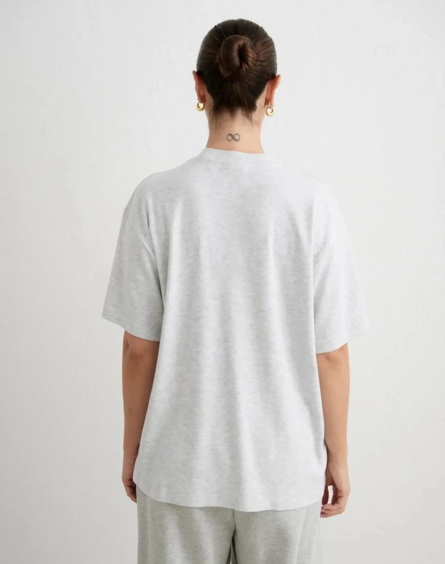 Damen T-Shirt Weit Collegestil Herrenschnitt Hellgrau Meliert 2/4