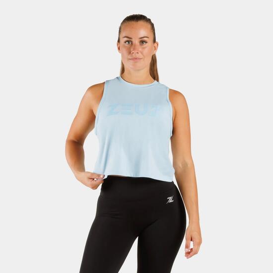 Crop top de sport ZEUZ femme – Débardeur fitness – Bleu clair – Taille L
