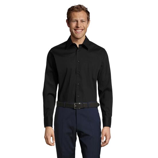 Heren Brighton Stretch Business Shirt met lange mouwen (Zwart)