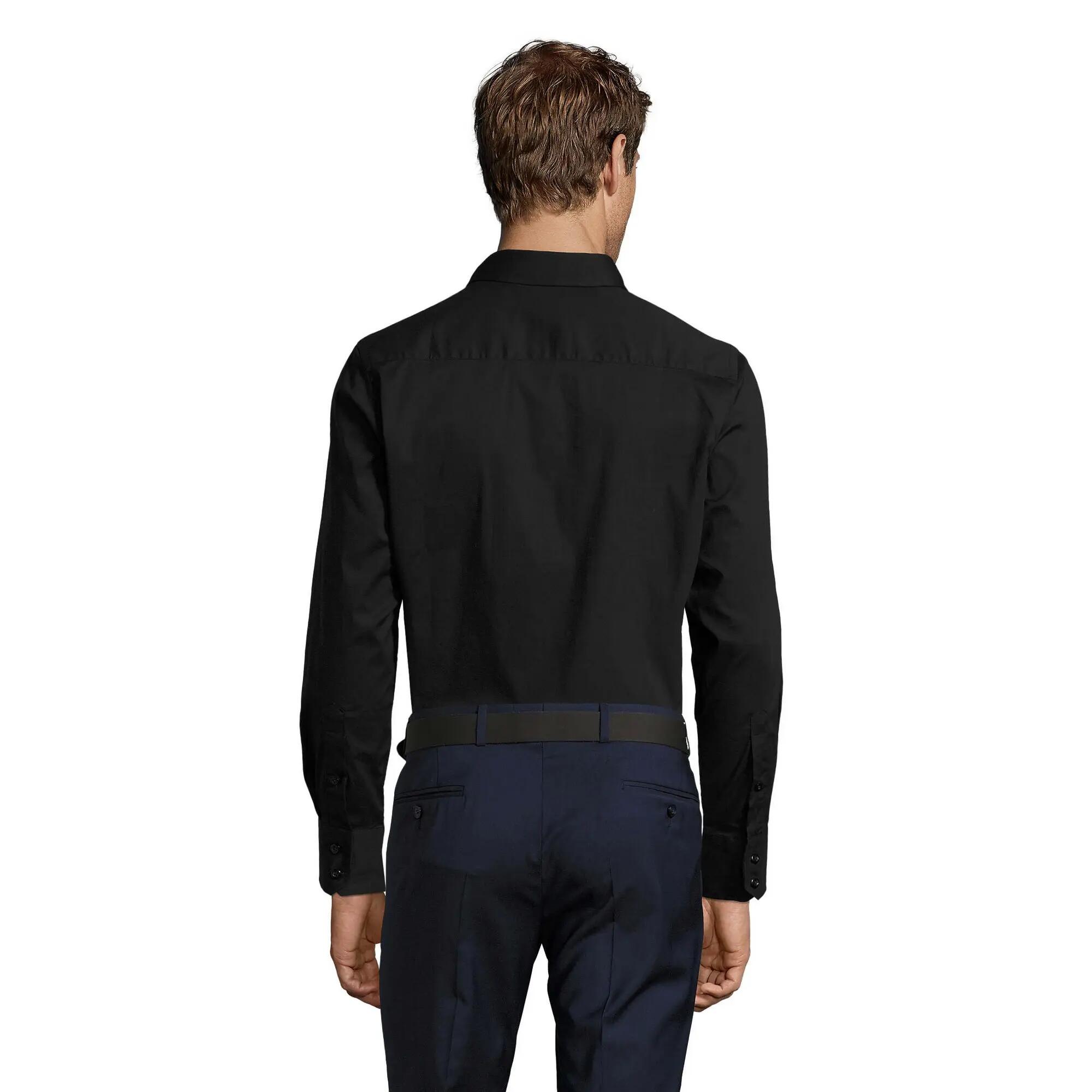Heren Brighton Stretch Business Shirt met lange mouwen (Zwart) 2/3