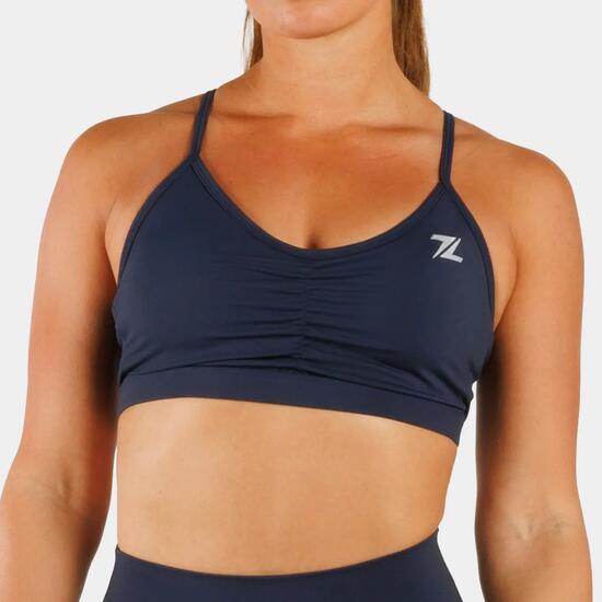 Brassière de sport ZEUZ femme – Design froncé – Bleu marine – Taille XS