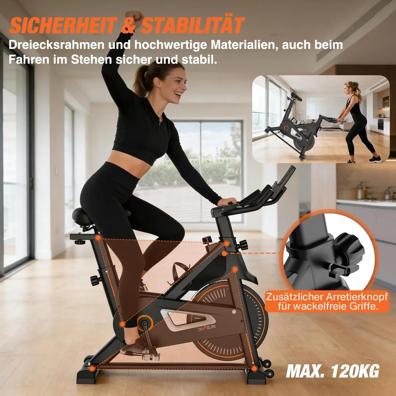 DH FitLife Heimtrainer Fahrrad Ergometer mit Pulssensor, App & LED-Display 4/7