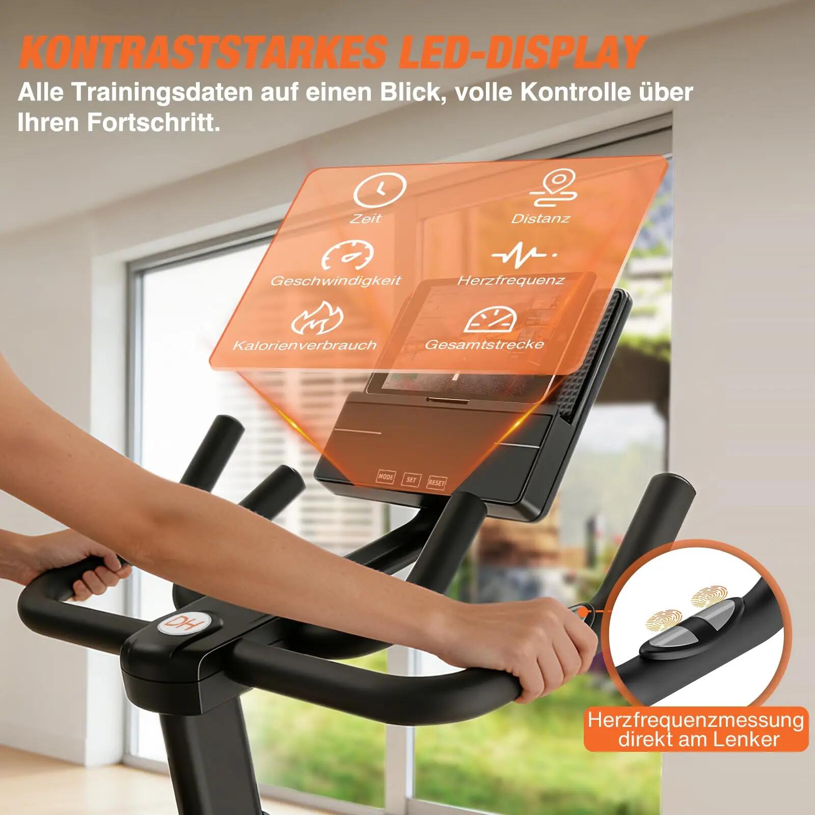 DH FitLife Heimtrainer Fahrrad Ergometer mit Pulssensor, App & LED-Display 3/7