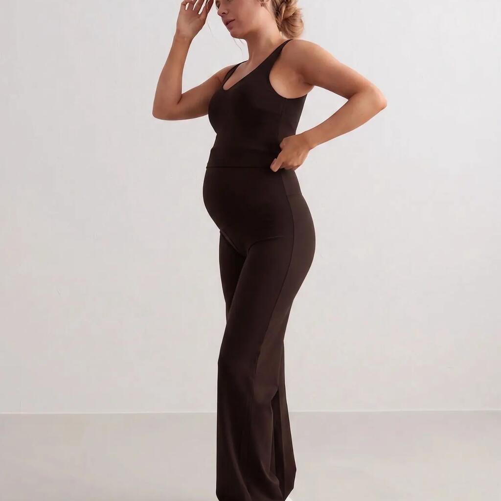 Women's Pants Maternity Relaxed Wide-Leg High-Waisted Sense Chocolate