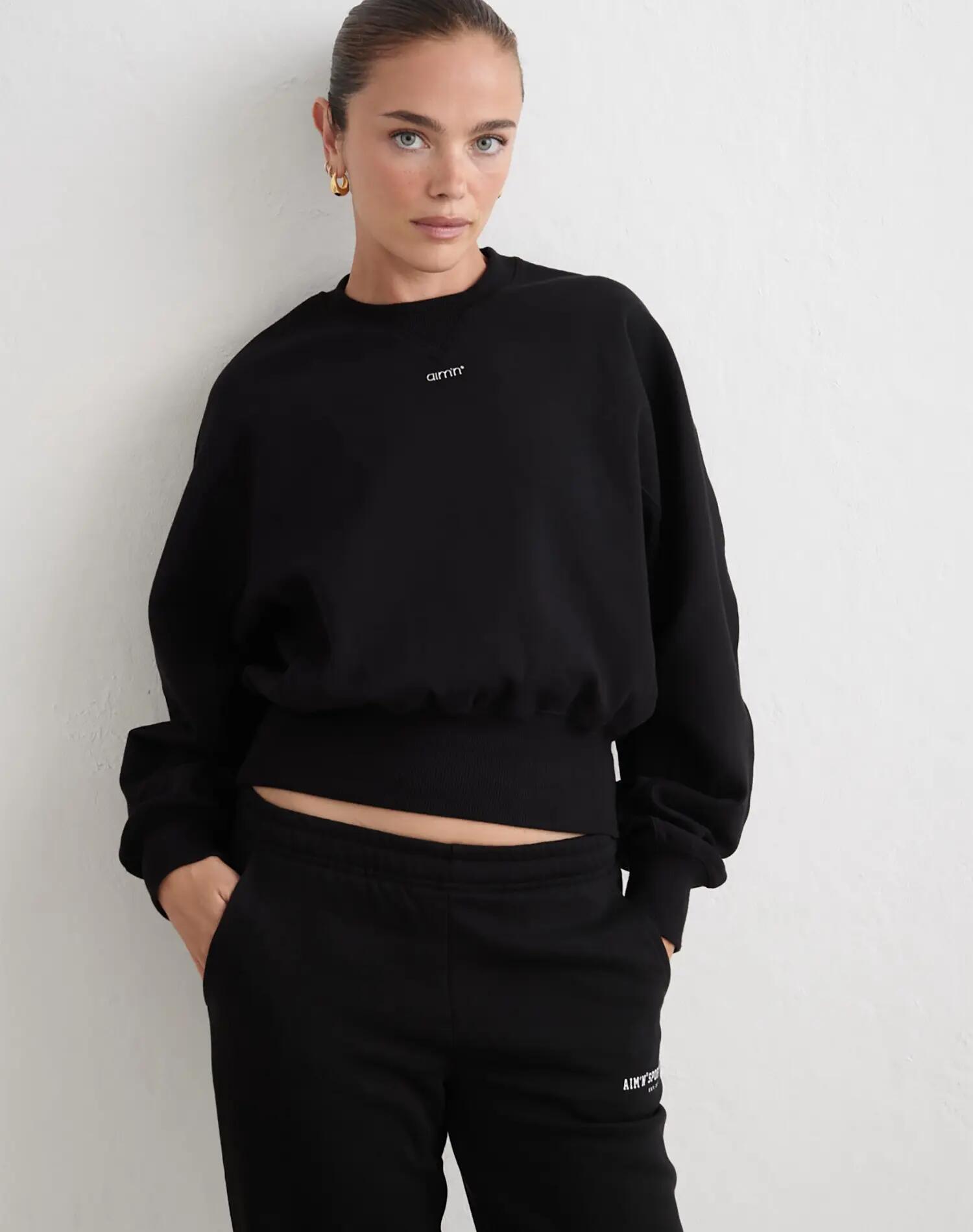 Sudadera Mujer Ajuste Regular Corta Piqué Sportif Negro 1/4
