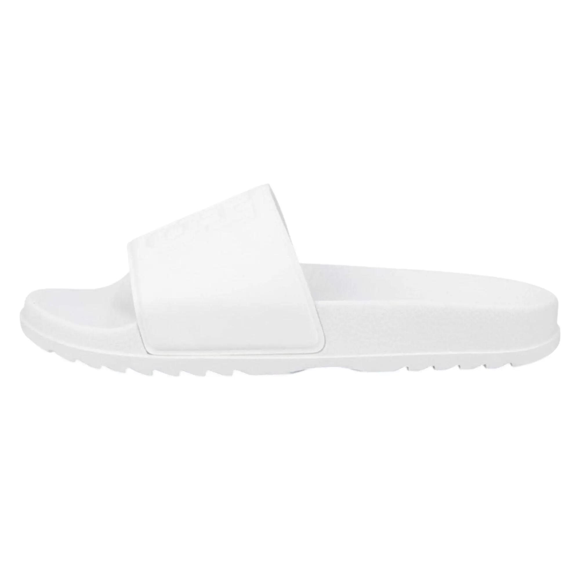 Womens/Ladies Match It Stacked Logo Flat Sliders (White) 2/4