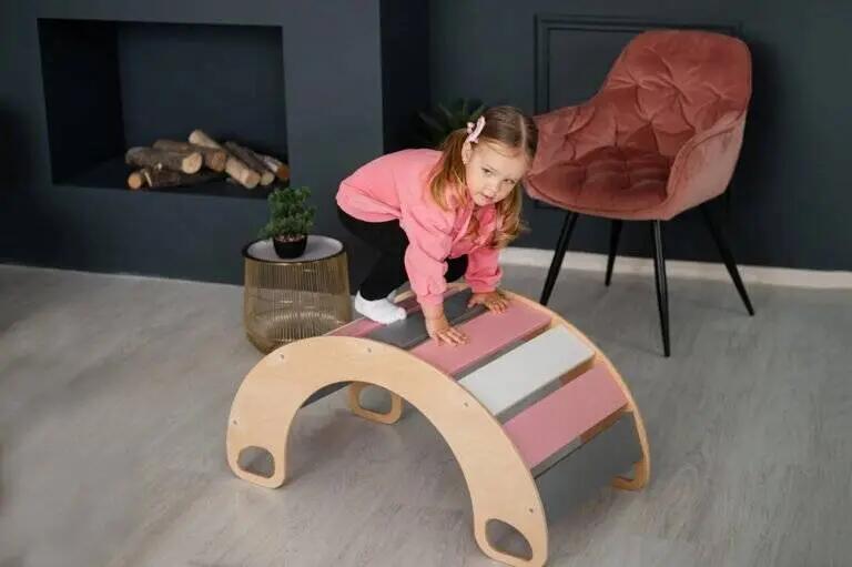 Kletterbogen Holzwippe Mehrfarbig Sunny Rosa-Grau 7/7
