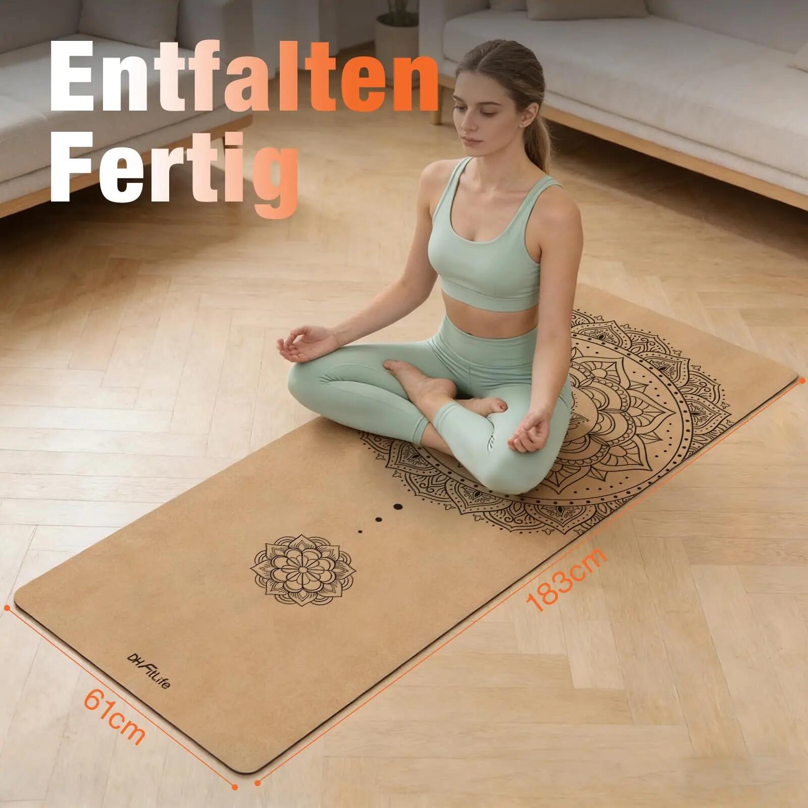 Tapis Yoga Liège Antidérapant Caoutchouc 183x61x0,6 cm - Harmonie du mandala 6/7