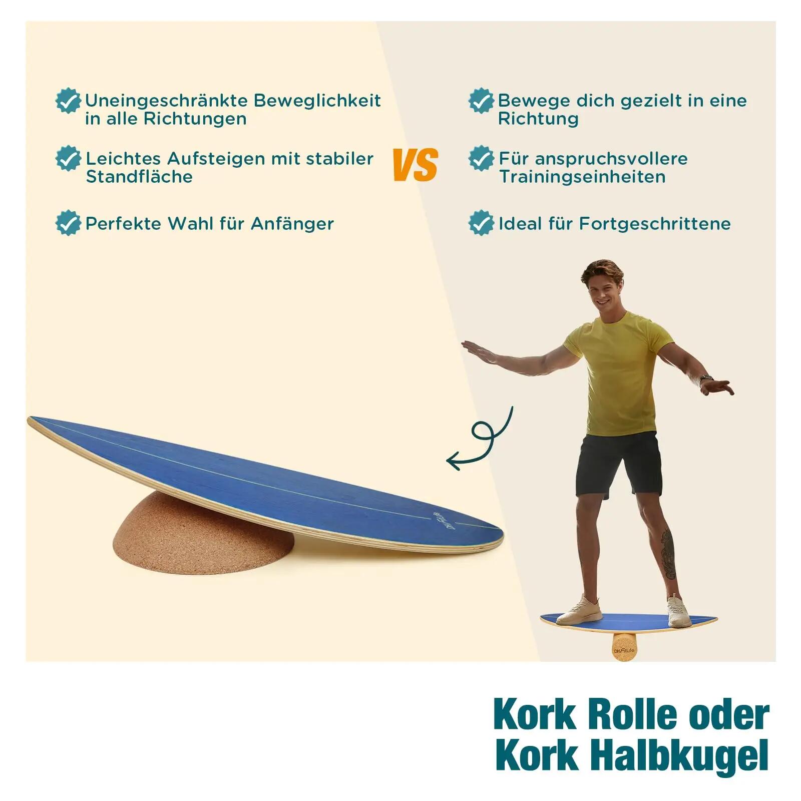 DH FitLife Kork-Halbkugel für Surfing Balance Board Set aus Premium-Kork 2/7