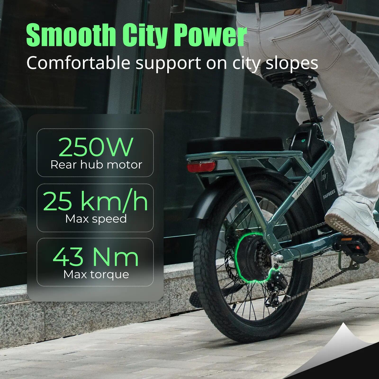 Bicicleta eléctrica FAFREES F20 Flex, Motor 250W, Batería 36V20Ah Neumáticos 20" 8/9