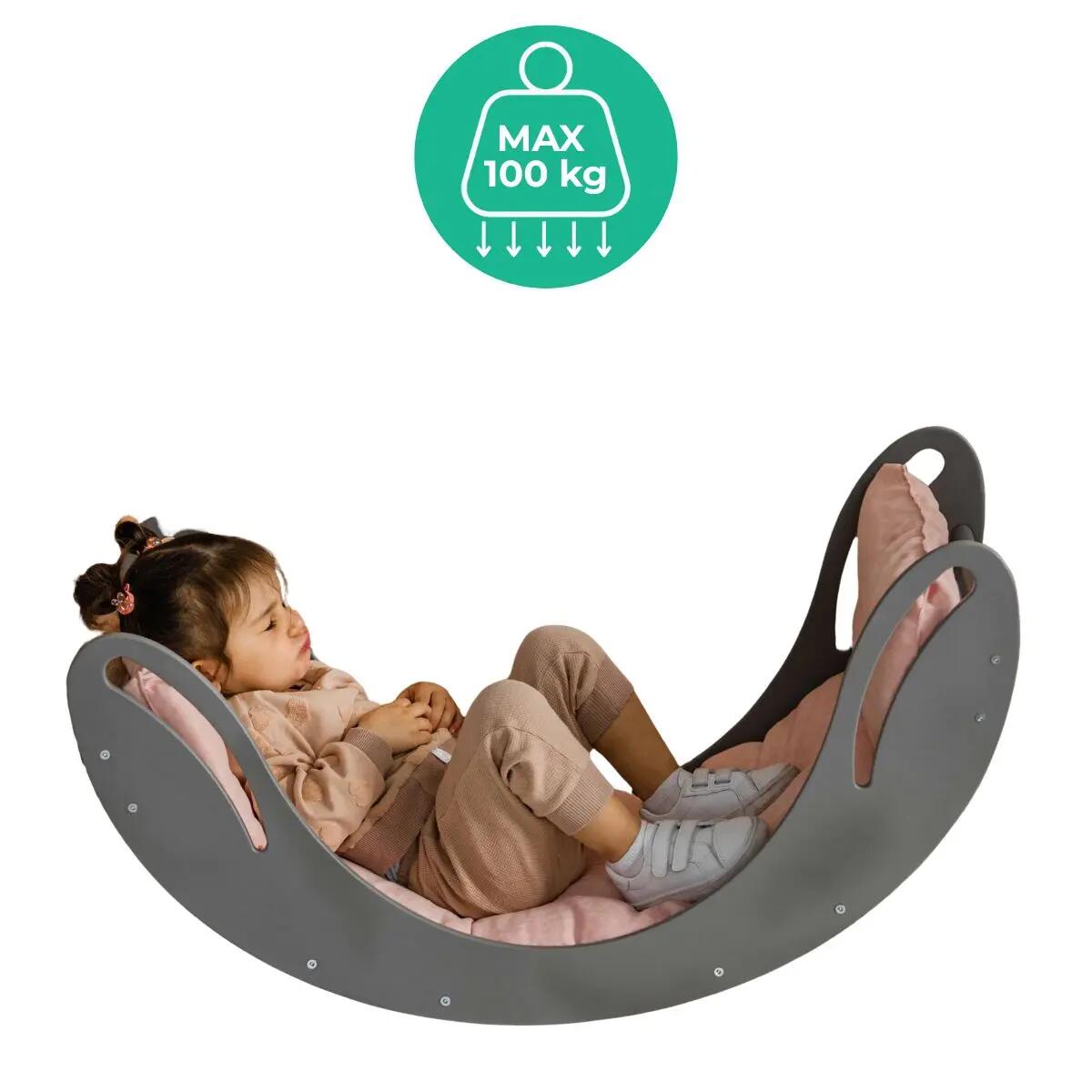 Fauteuil à bascule Smile en bois blanc et gris 4/7