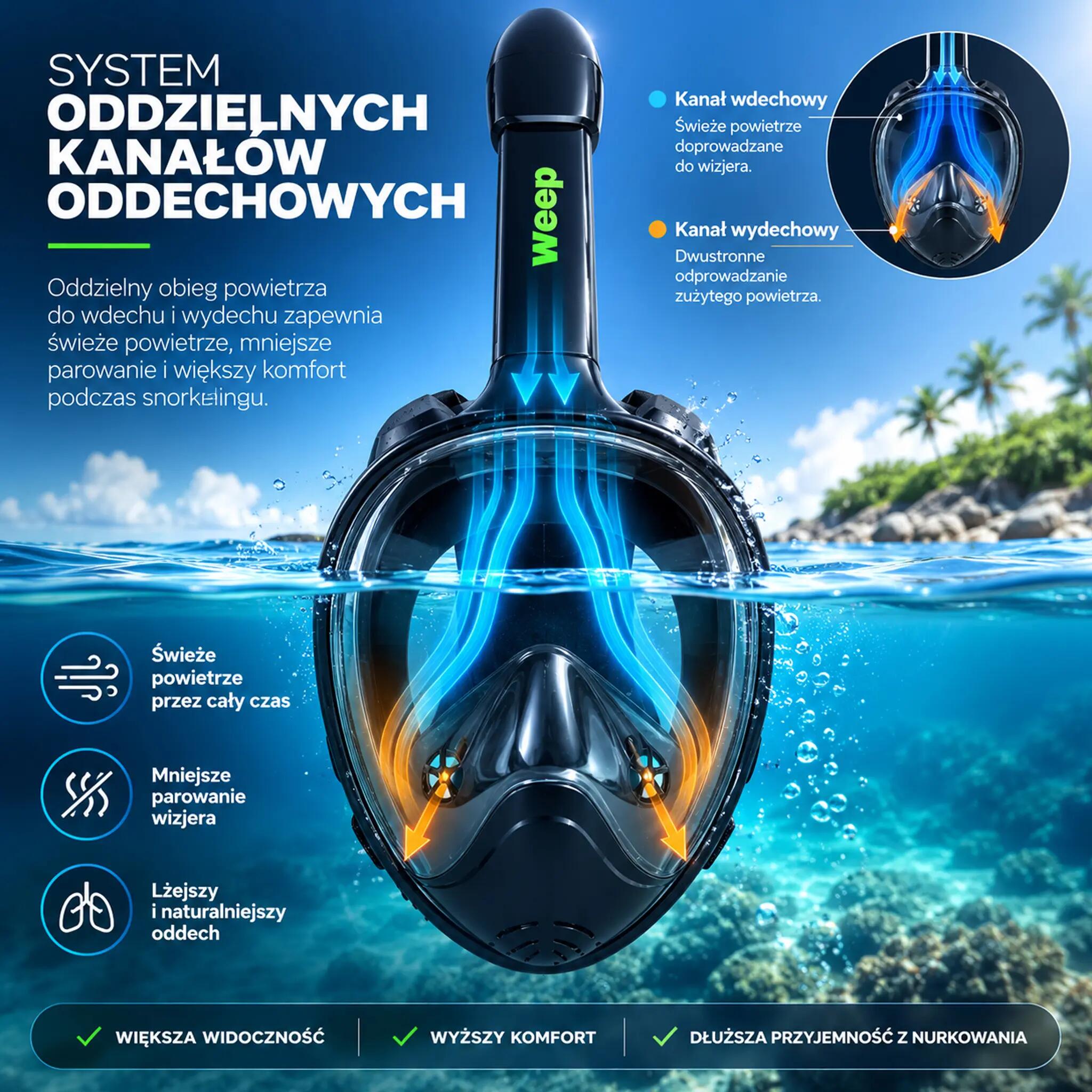 Maska Do Nurkowania Weep Dive-YSE Snorkeling Panoramiczna No Fog 4/13