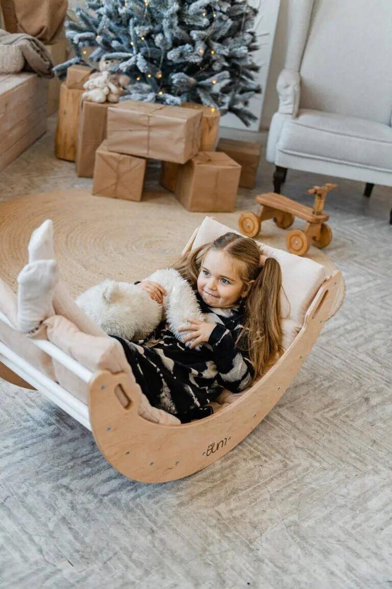 Fauteuil à bascule en bois Moon blanc et gris 5/7