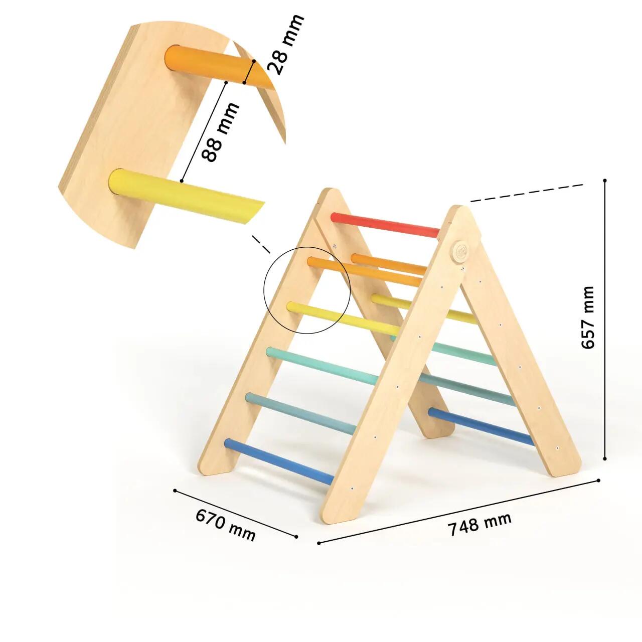 Montessori set: pestrý Piklerův trojúhelník, houpačka a oboustranná deska 6/9