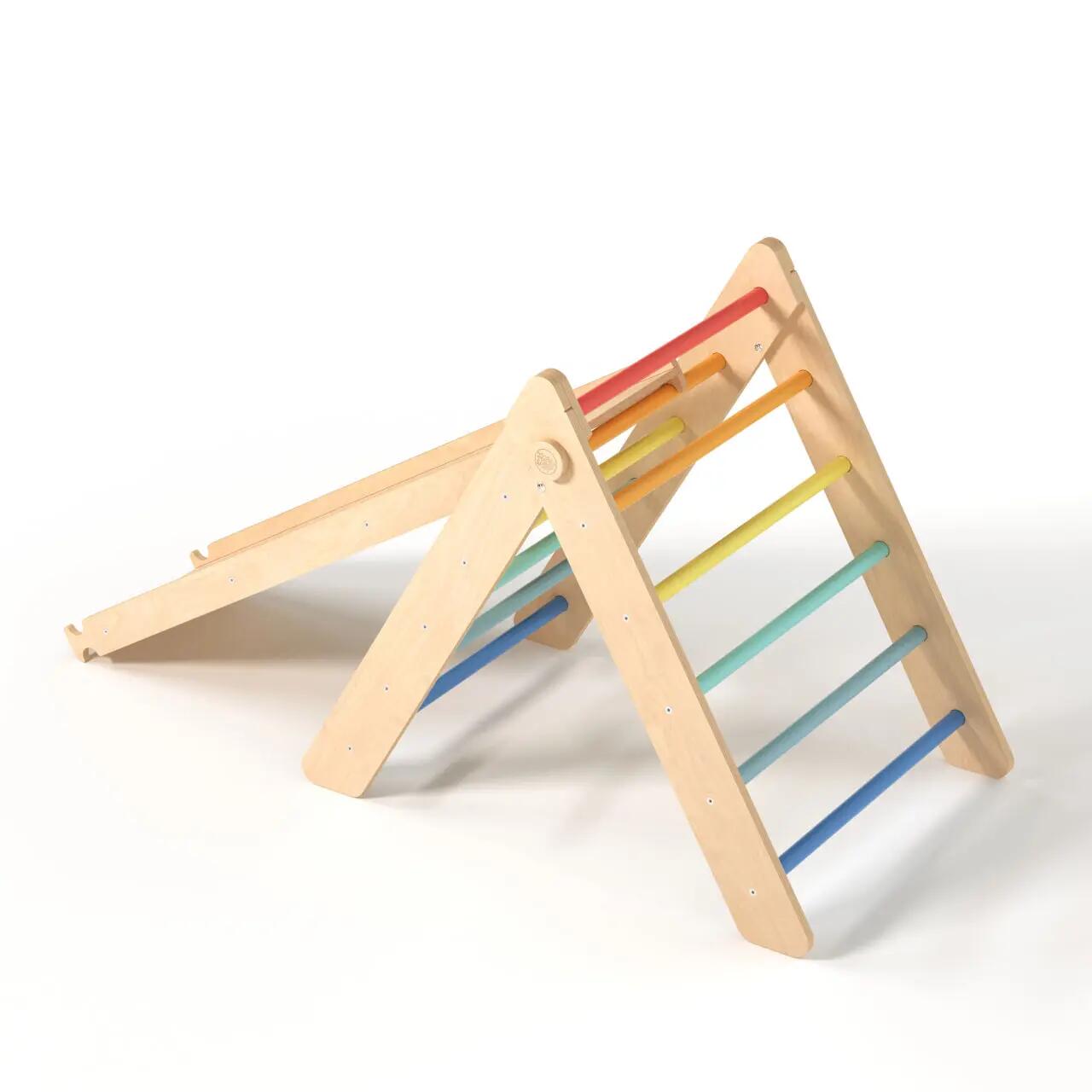 Montessori set: pestrý Piklerův trojúhelník, houpačka a oboustranná deska 4/9