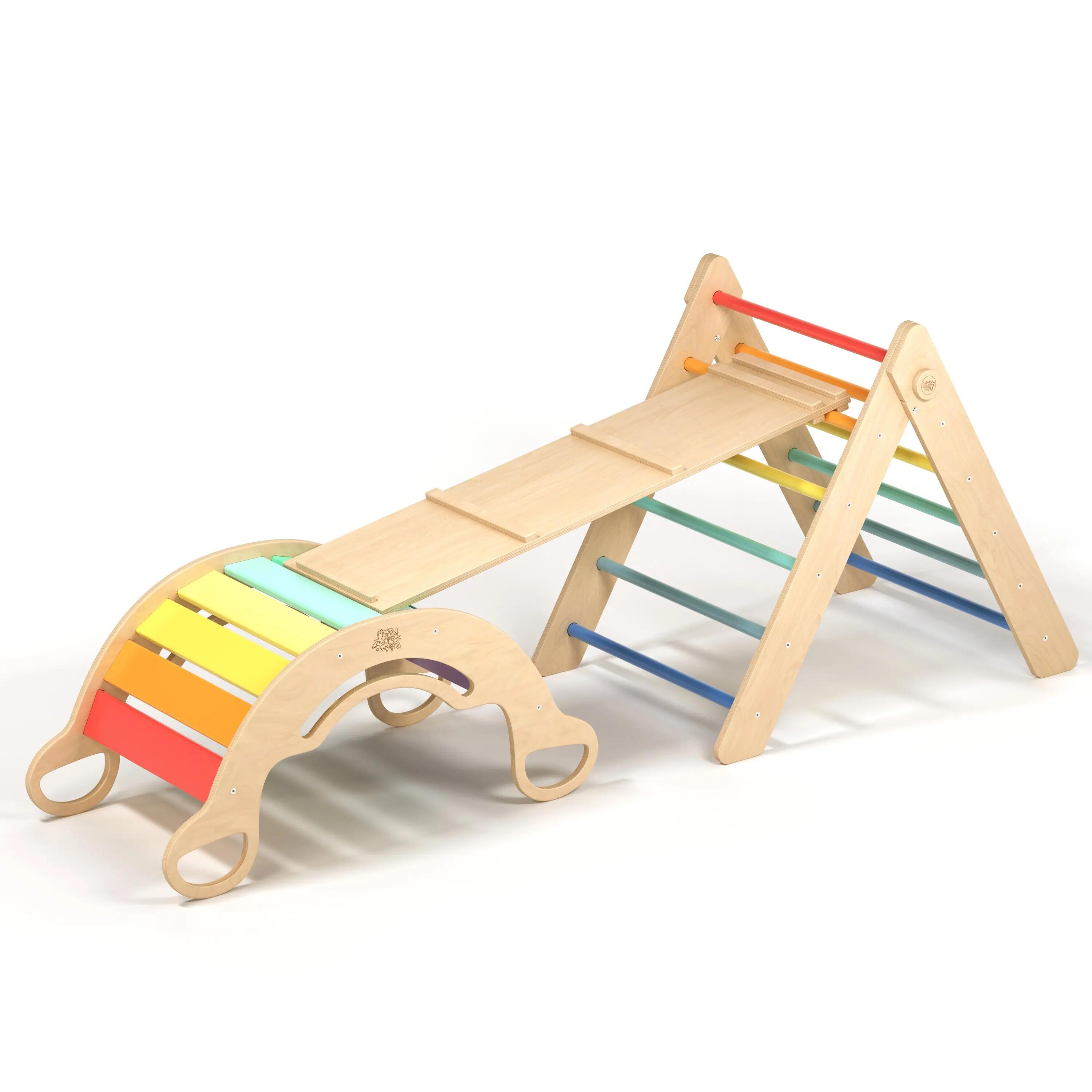 Montessori set: pestrý Piklerův trojúhelník, houpačka a oboustranná deska 2/9
