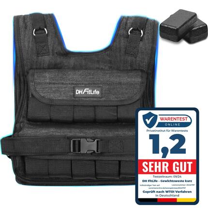 DH FitLife Gewichtsweste 10 kg, verstellbar, mit 19 Gusseisen-Gewichten
