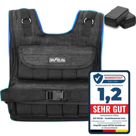 DH FitLife Gewichtsweste 10 kg, verstellbar, mit 19 Gusseisen-Gewichten